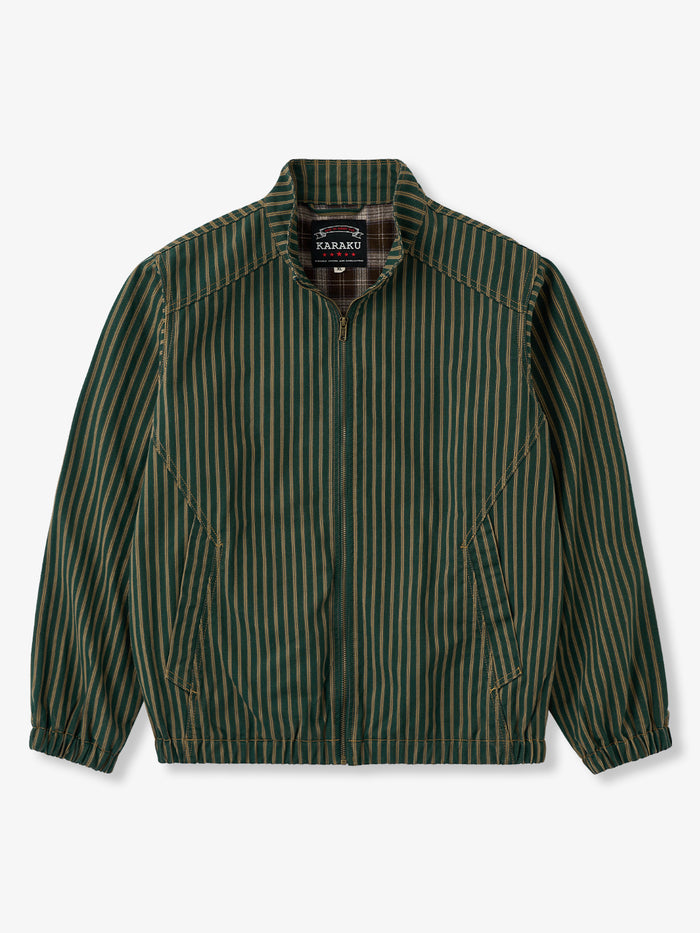 Retro Striped Harrington Jacket with Plaid Lining