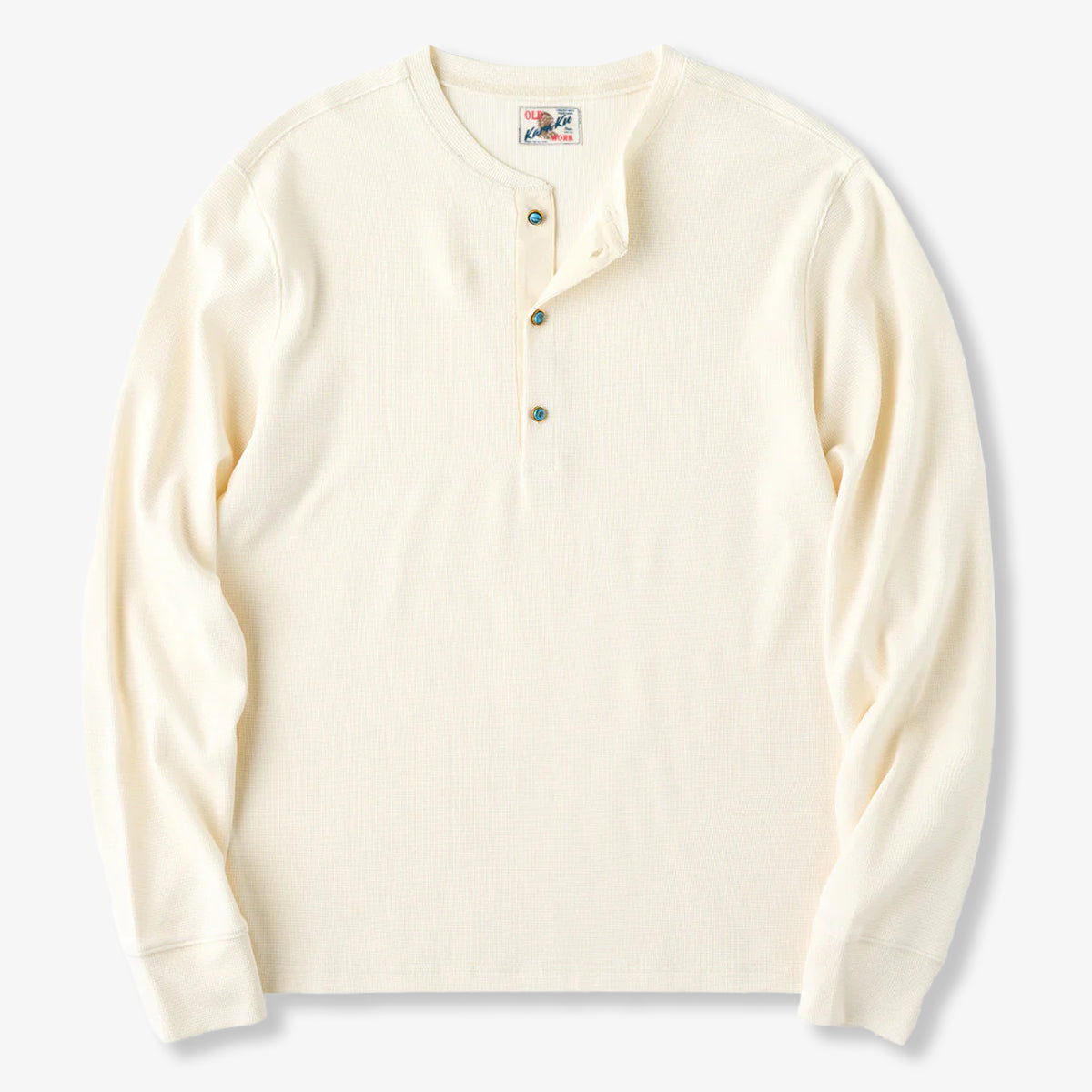 Waffle Henley Neck Long Sleeve T-Shirt with Turquoise-Style 3 