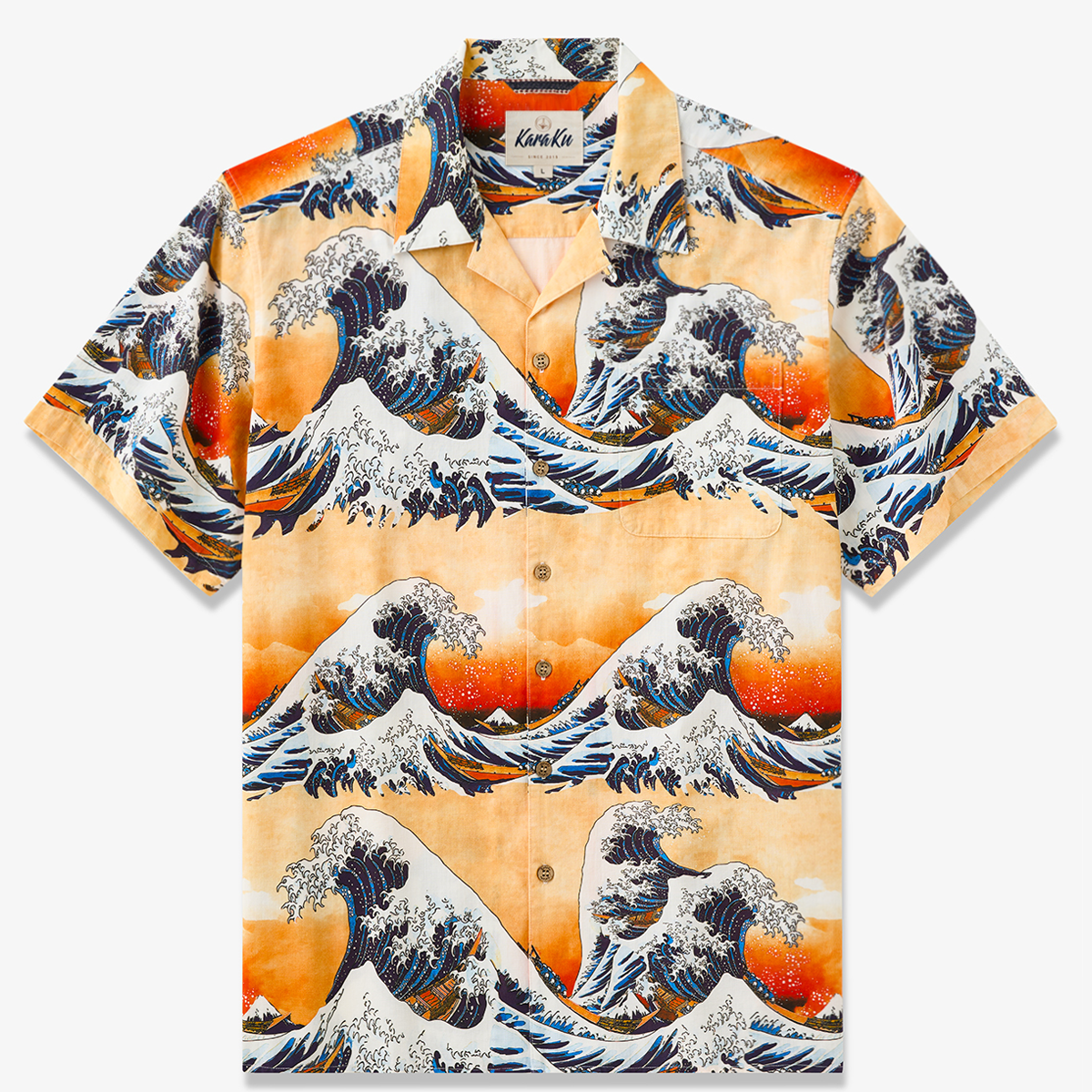 The Great Wave Sunset Cotton Camp Shirt – Karaku