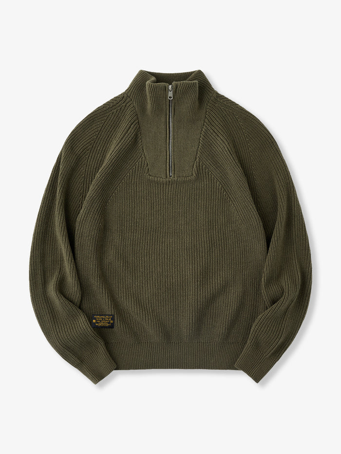 [Pre-Order] Chunky Ribbed Half-Zip Sweater with Stand Collar