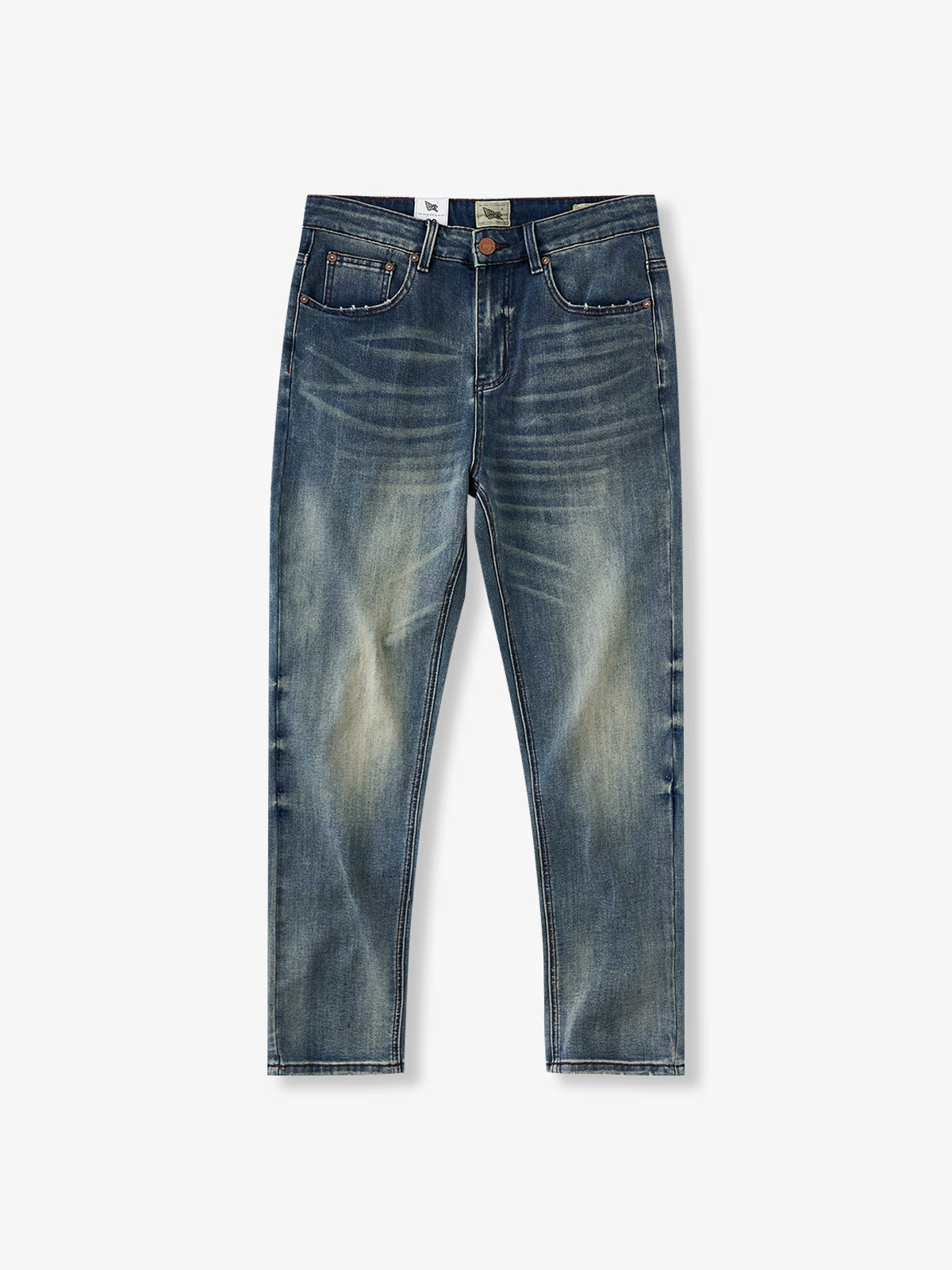 Vintage Washed Stretch Tapered Denim Jeans