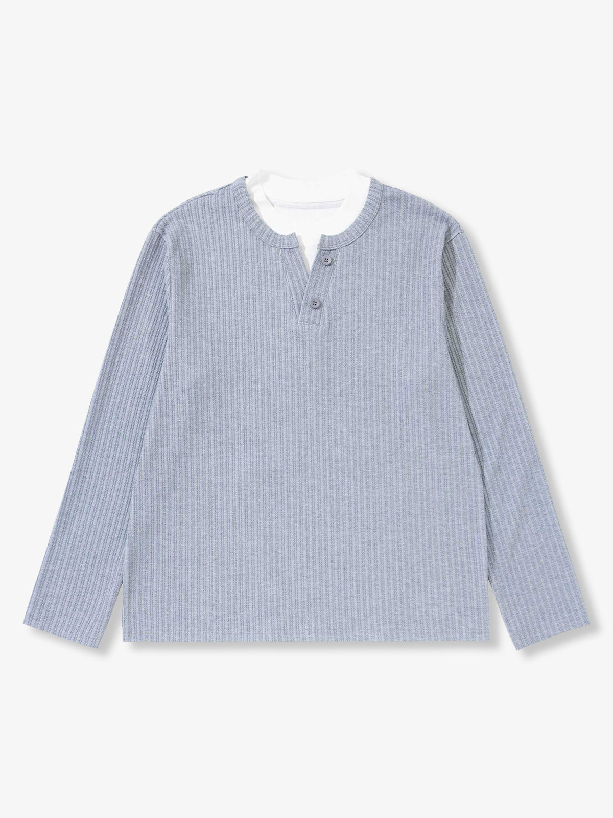 Relaxed Ribbed Henley Long Sleeve Tee
