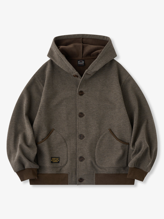 [Pre-Order] Waffle Knit Hooded Jacket with Fleece Lining