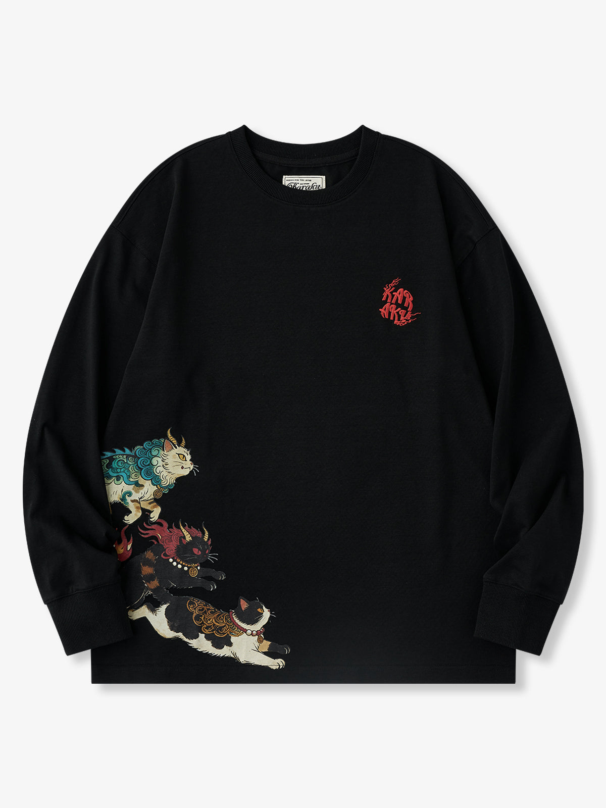 Mythical Beast Print Cotton Long Sleeve Tee with KARAKU Logo