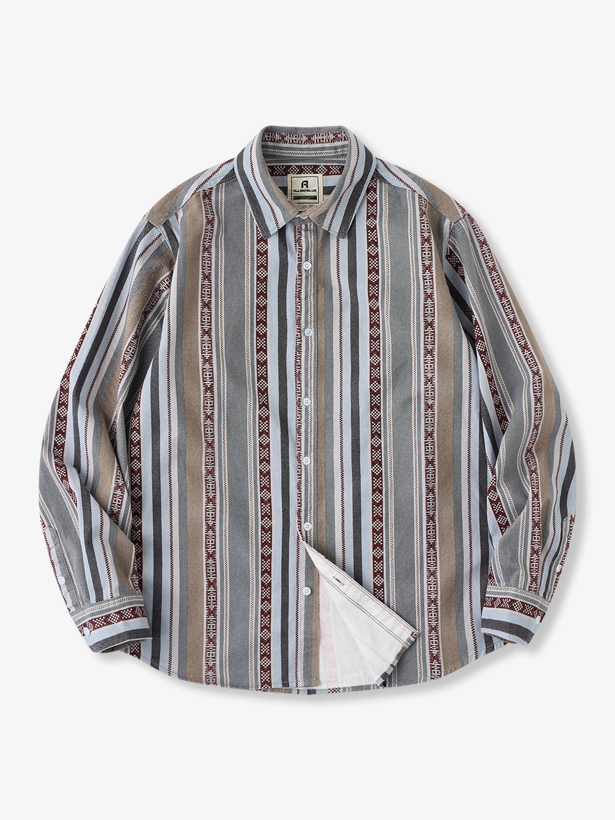 Ethnic-Style Multi-Stripe Long-Sleeve Shirt
