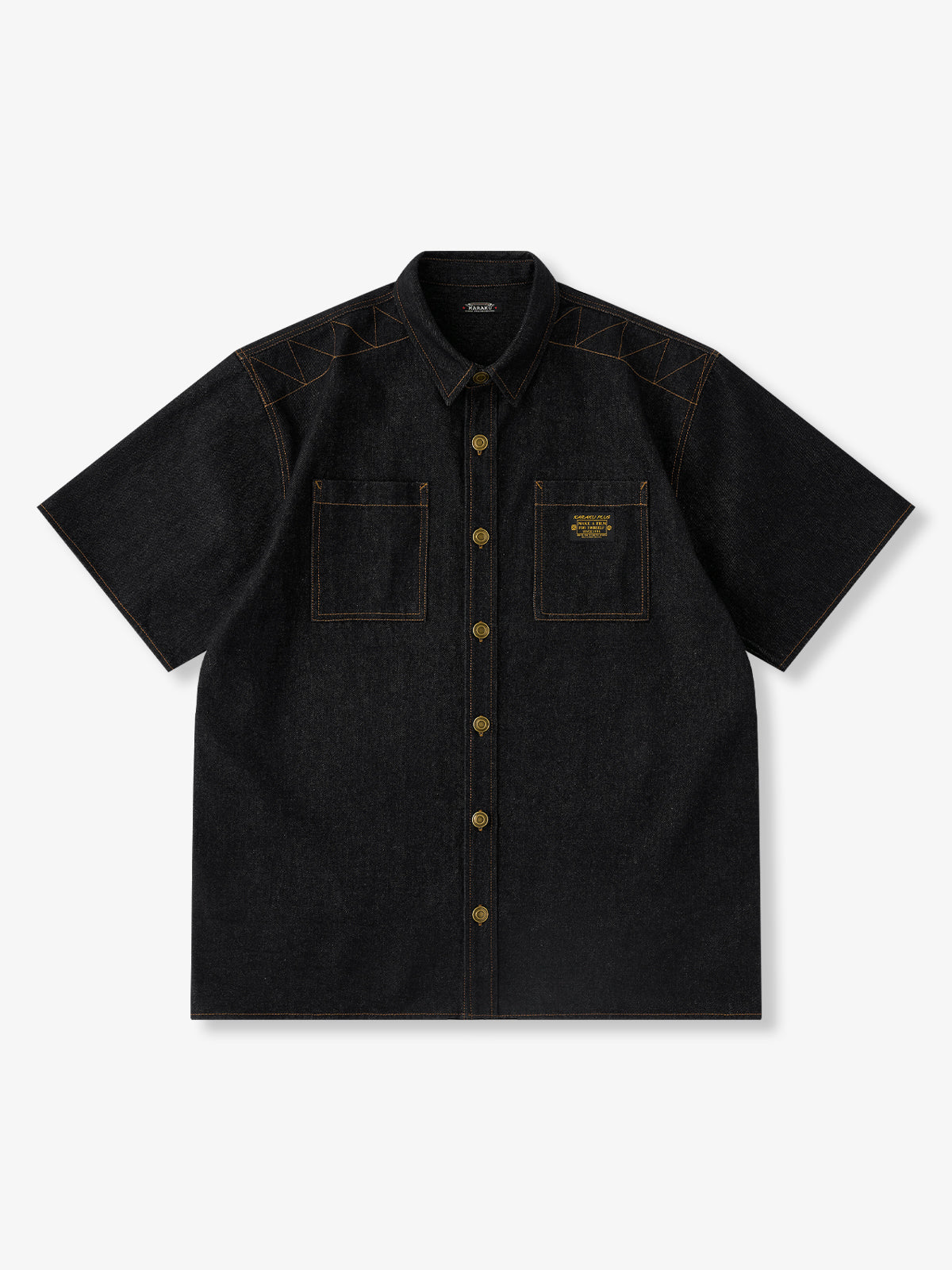 Denim Work Shirt with Metal Buttons and Orange Stitching