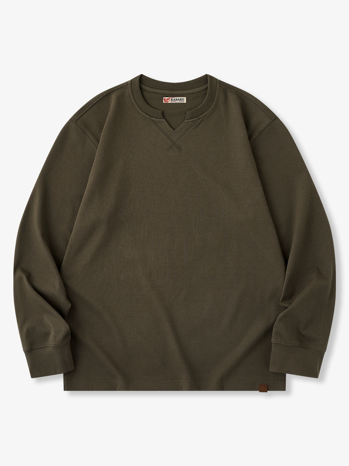 [Pre-order] V-Gusset Slit Neck Textured Long Sleeve Tee
