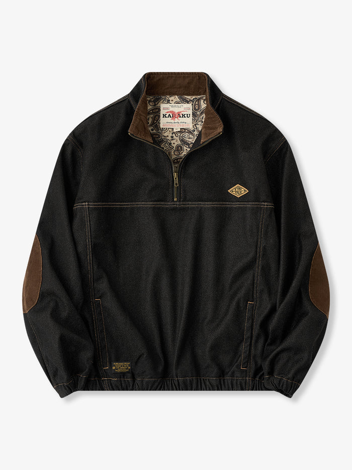 Brushed Paisley-Lined Half-Zip Denim Sweatshirt