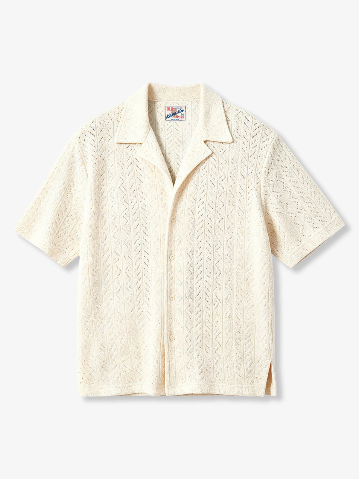[Pre-order] Side Slit Openwork Knit Cuban Collar Shirt