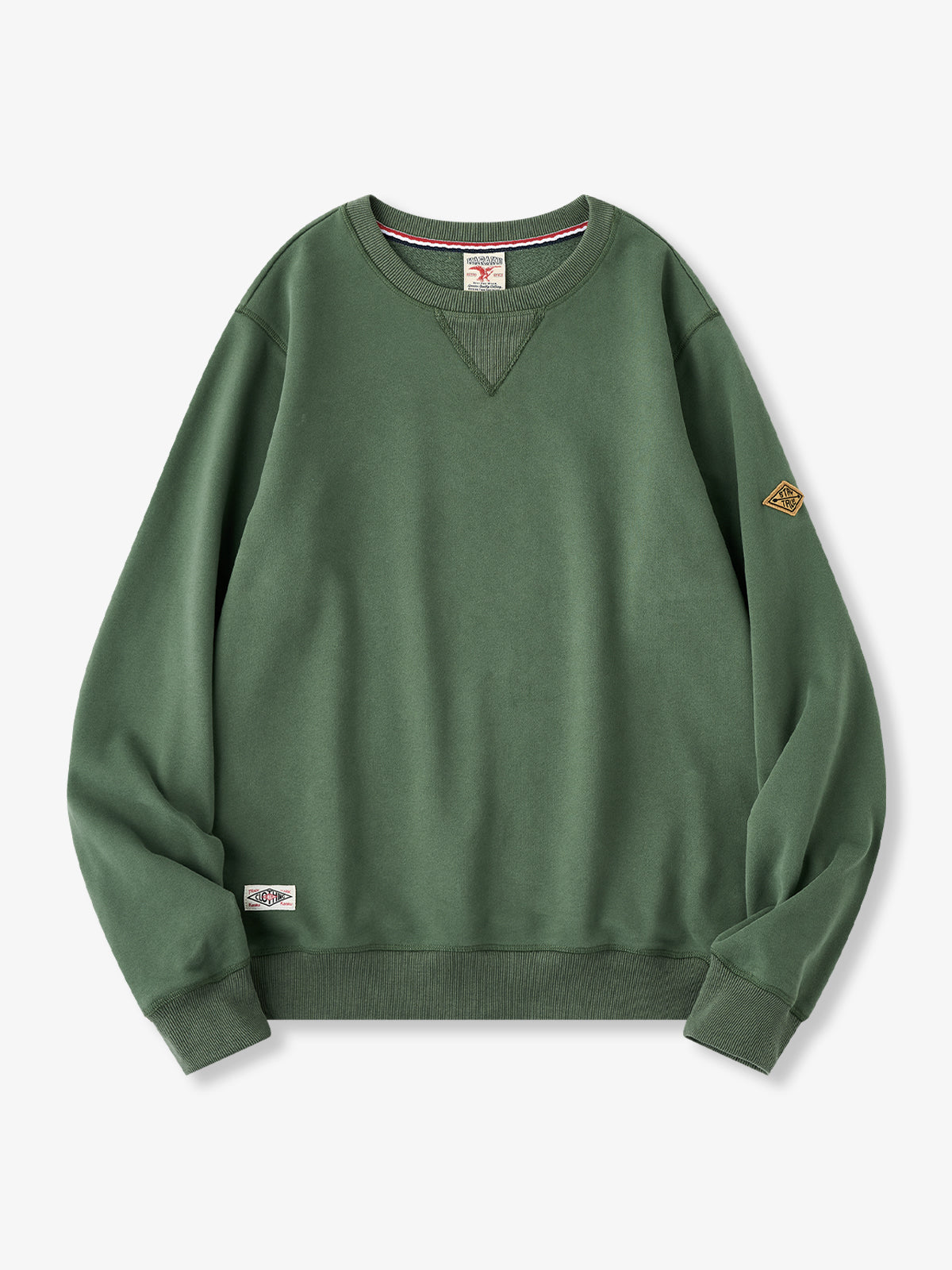 Navy Crewneck Sweatshirt with Sleeve Patch and Terry Lining