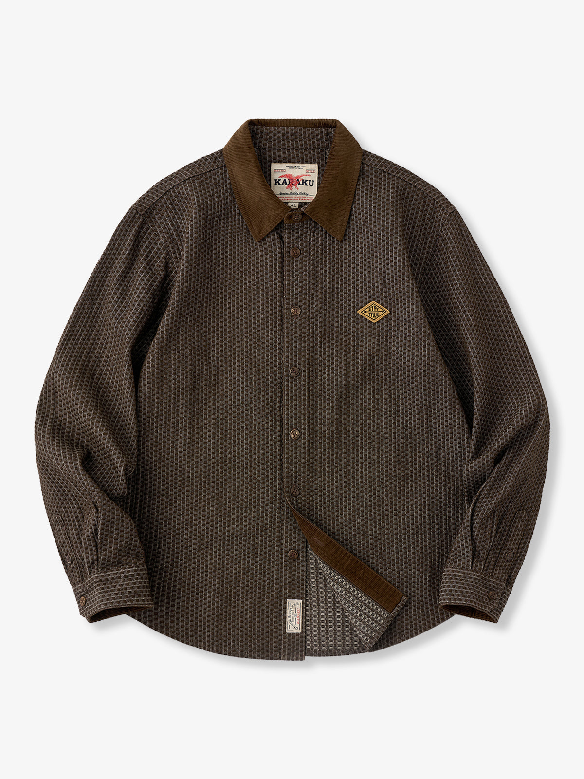 Corduroy-Trim Jacquard Plaid Shirt