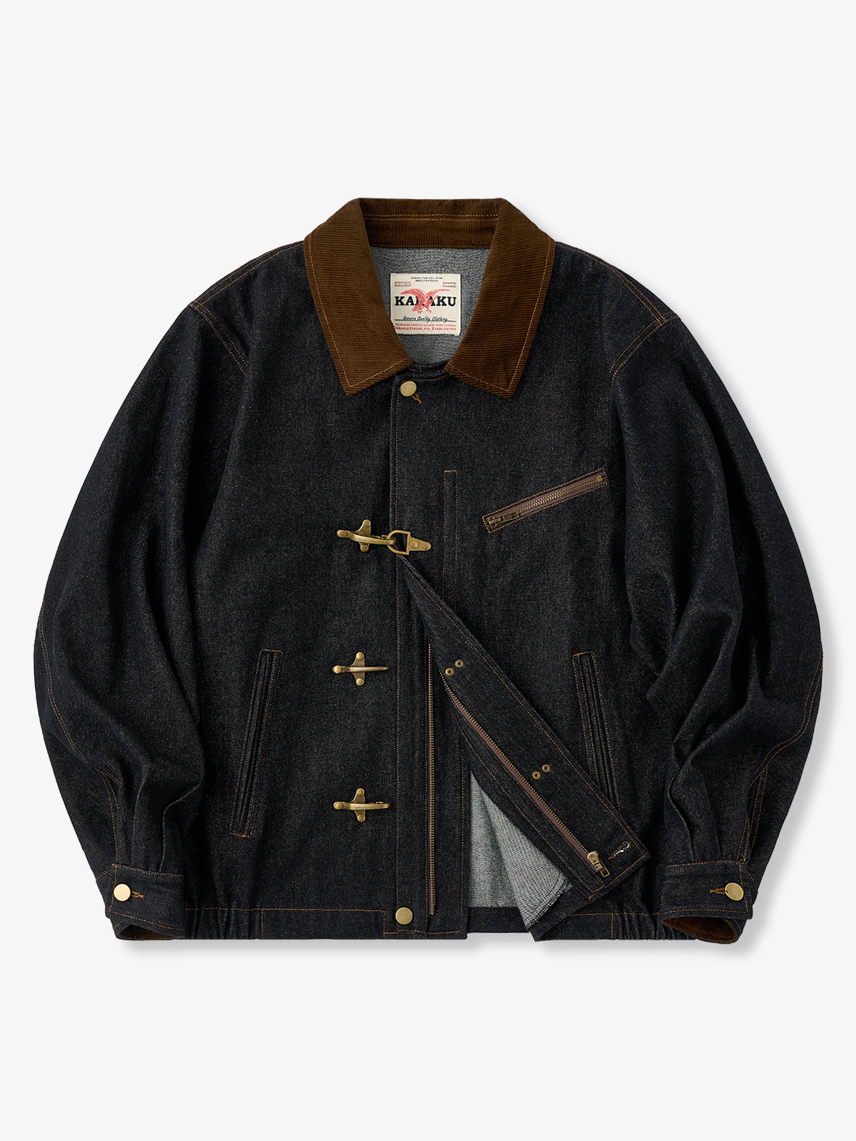 [Pre-Order] Corduroy Collar Denim Jacket with Metal Hook Buttons