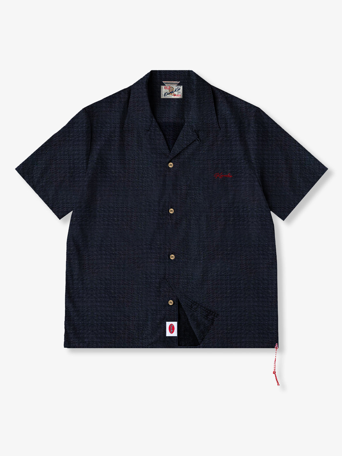 [Pre-order] Custom Wool-Blend Plaid Open-Collar Shirt with Signature Red Drawstring
