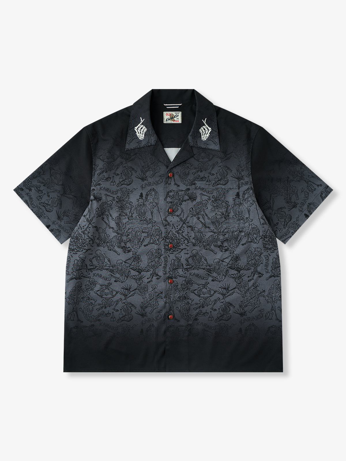 [Pre-order] Red Agate Button Skeleton Hula Ukiyo-e Print Hawaiian Shirt