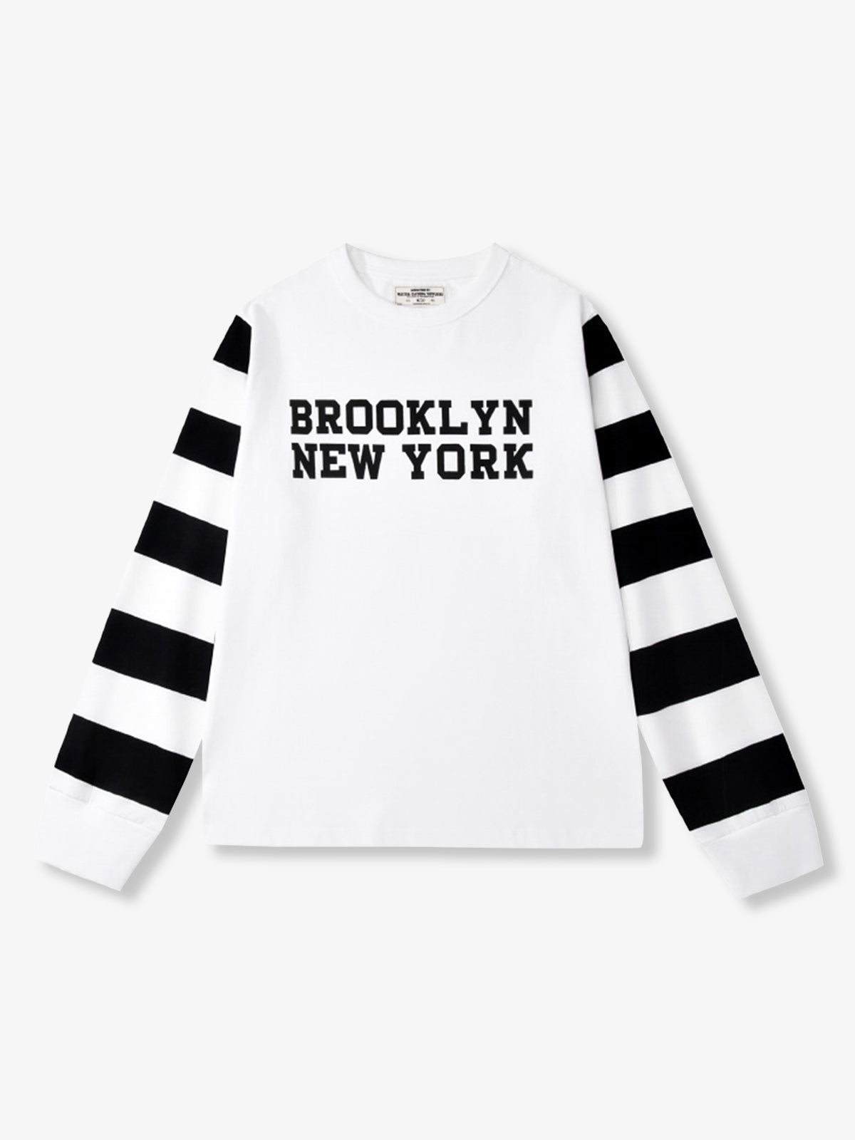 Brooklyn New York Graphic Striped Sleeve Long Sleeve Tee