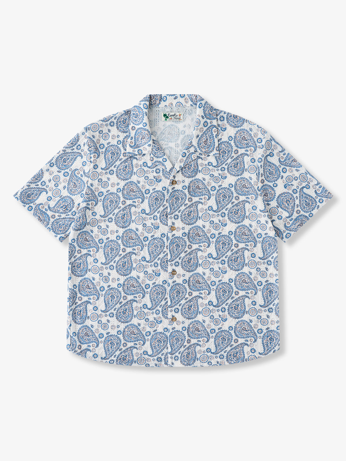 Paisley Print Openwork Knit Cuban Collar Shirt