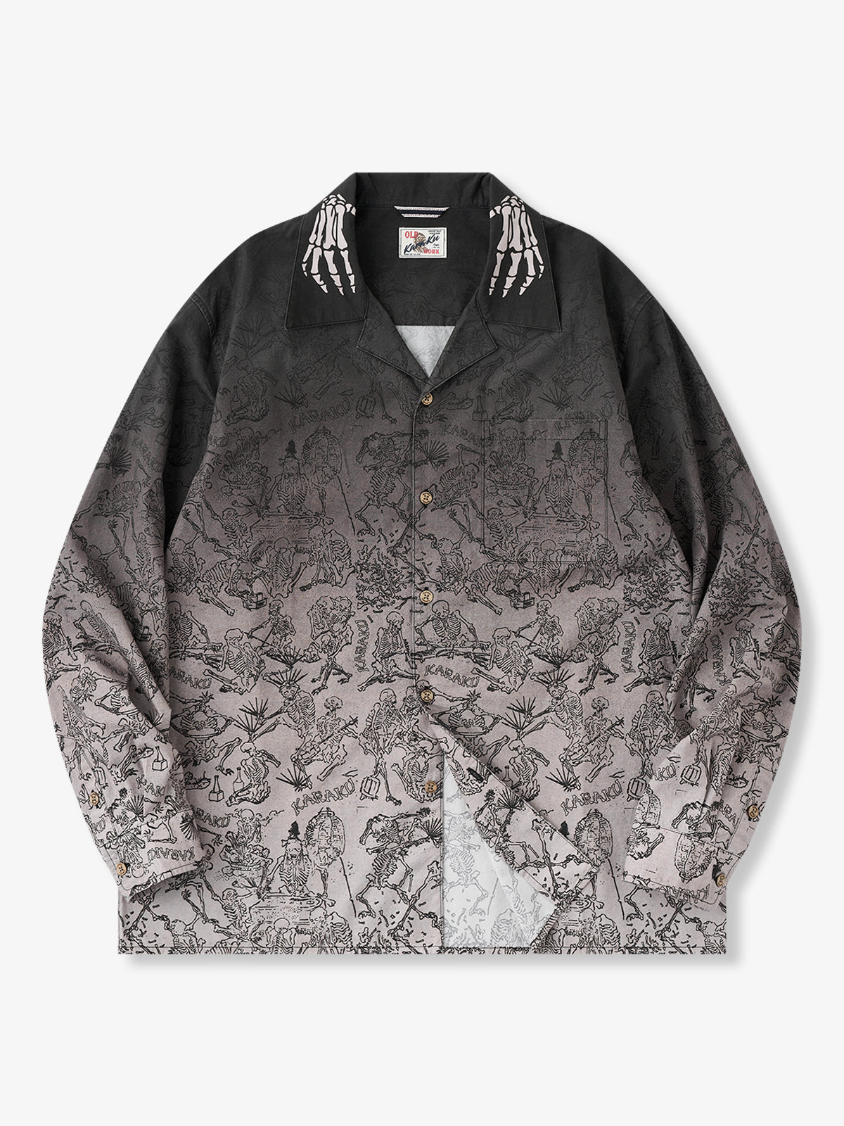 “Skeleton Celebrating Life” Ukiyo-e Cotton Long Sleeve Shirt