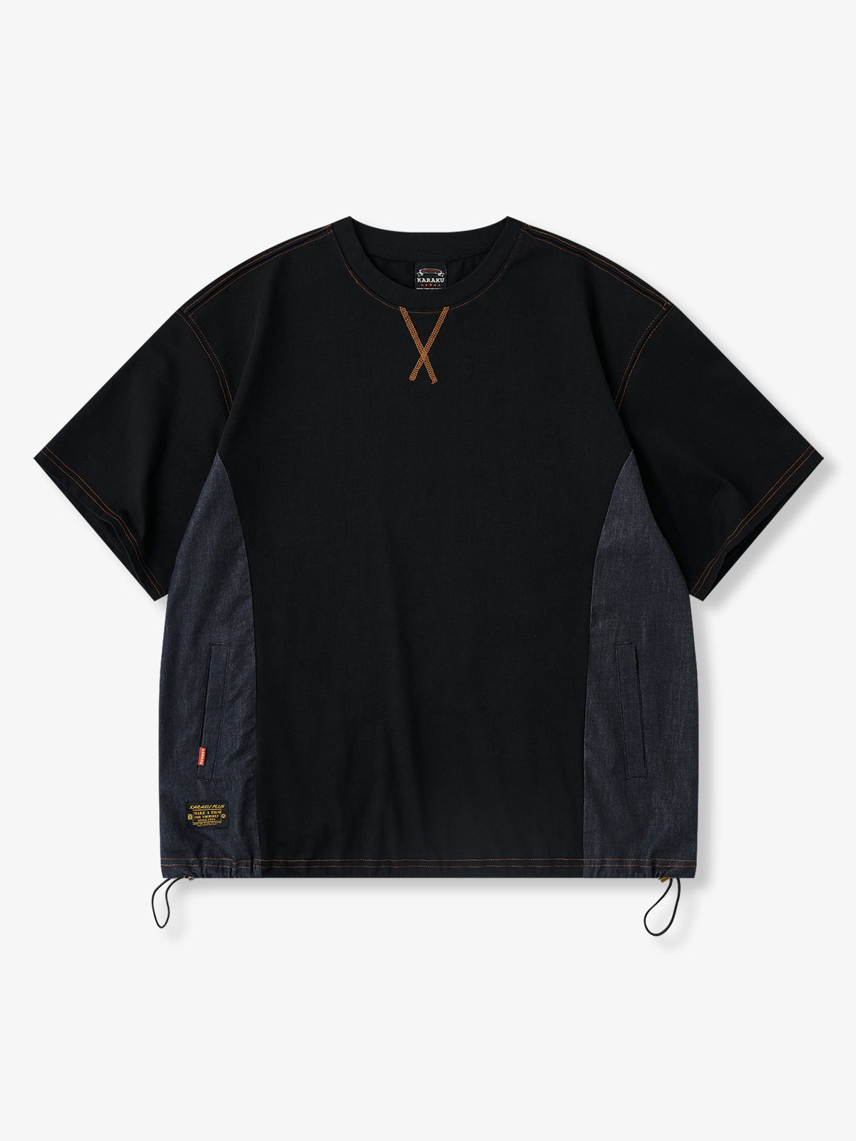 [Pre-order] Drawstring Hem Cotton Jersey Denim Panel T-Shirt