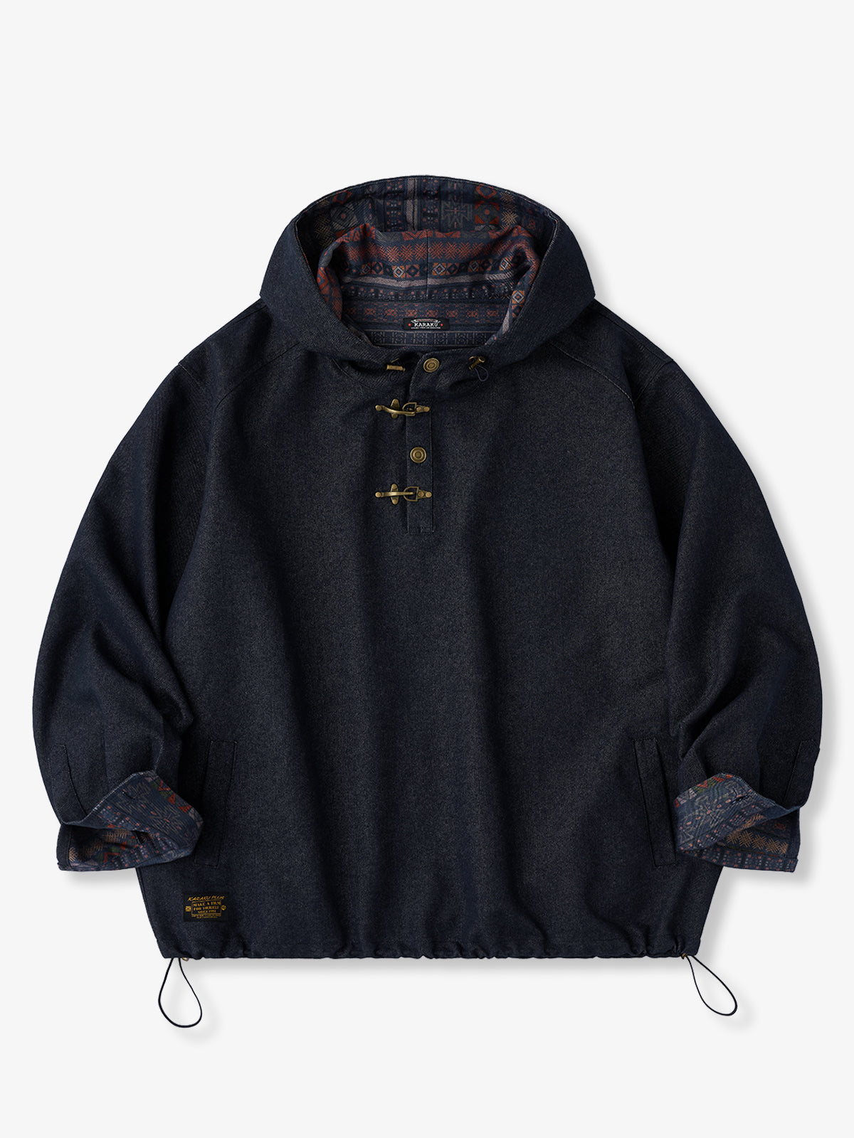 Hooded Ethnic Lined Denim Pullover Jacket