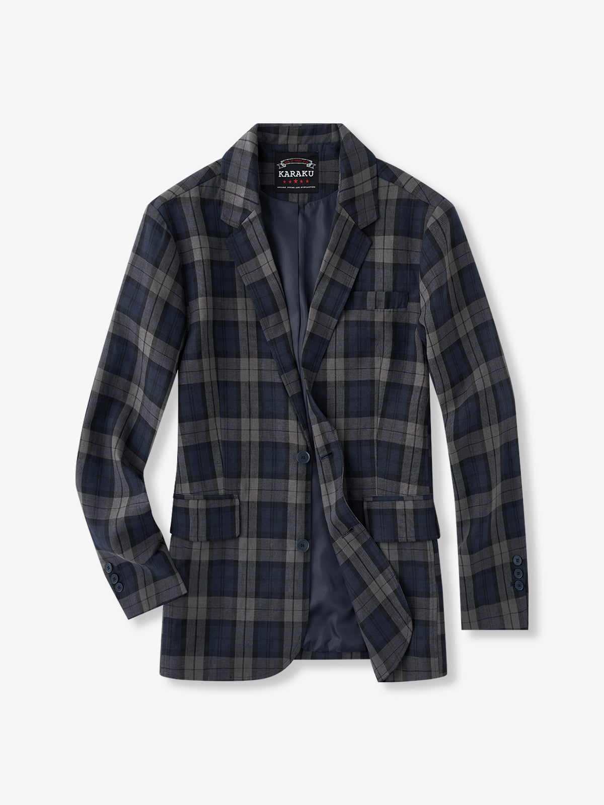 Linen-Cotton Plaid Tailored Blazer