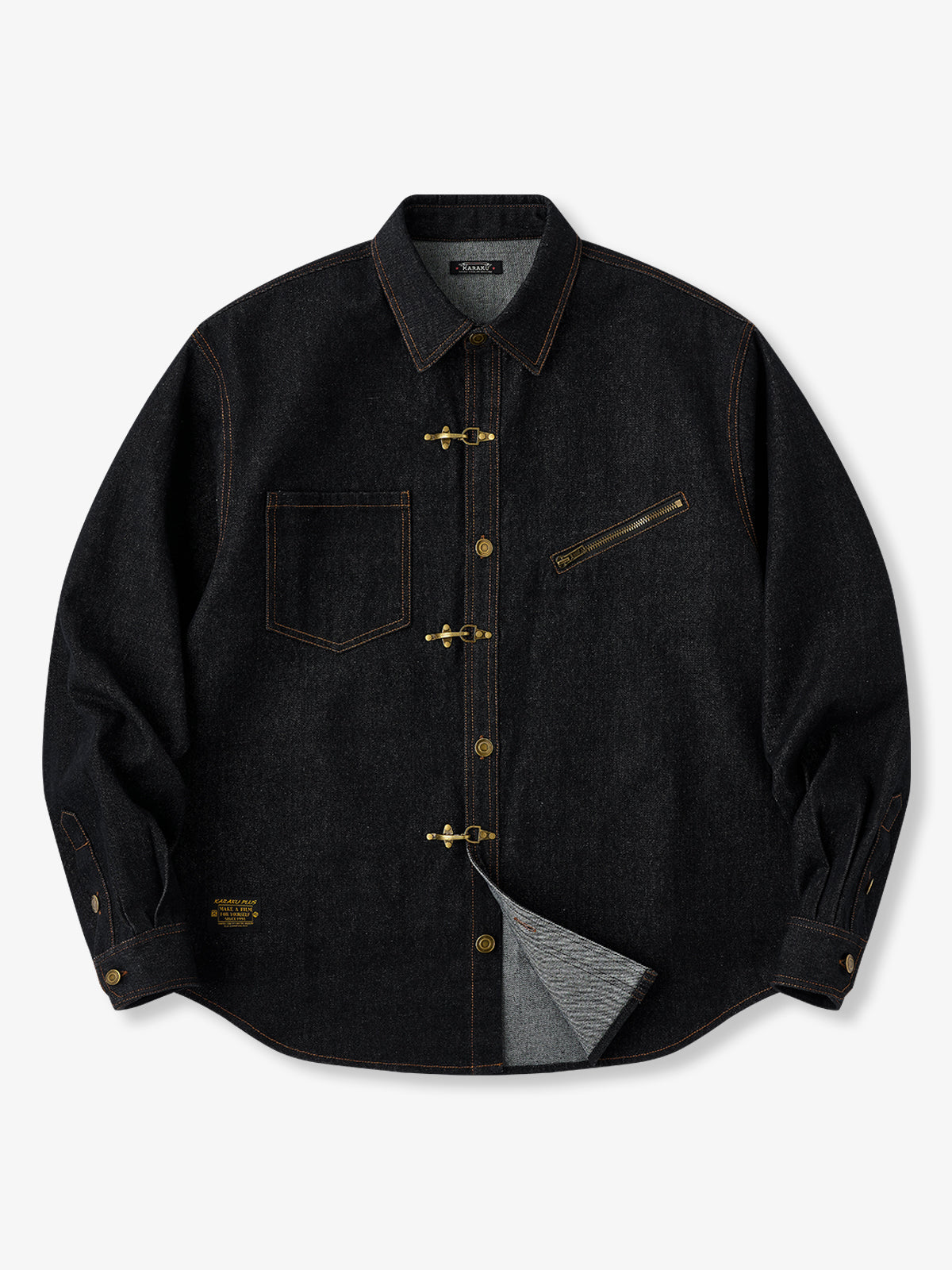 Hook-Button Denim Utility Shirt