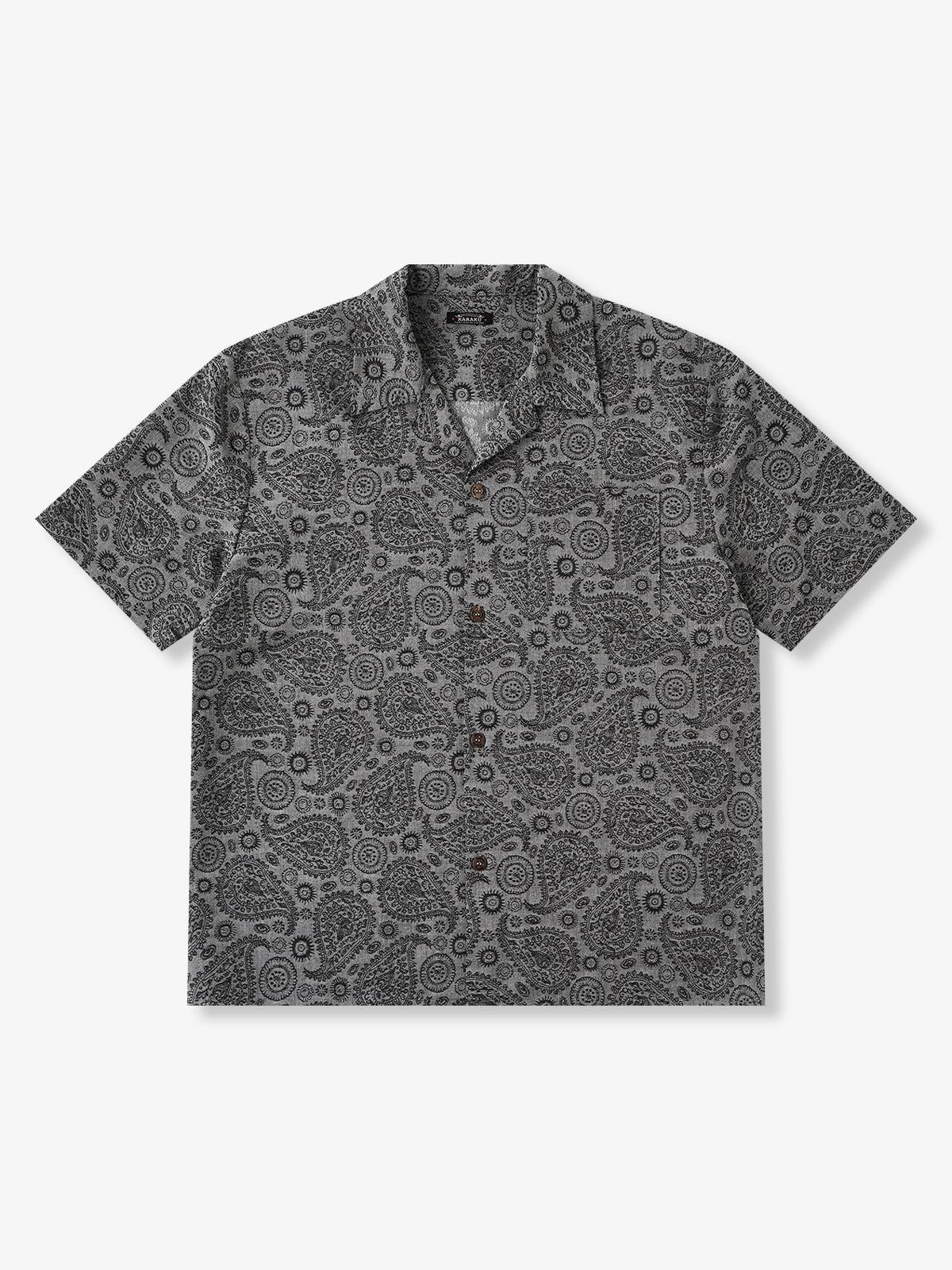Rayon-Blend Monochrome Paisley Print Cuban Collar Aloha Shirt