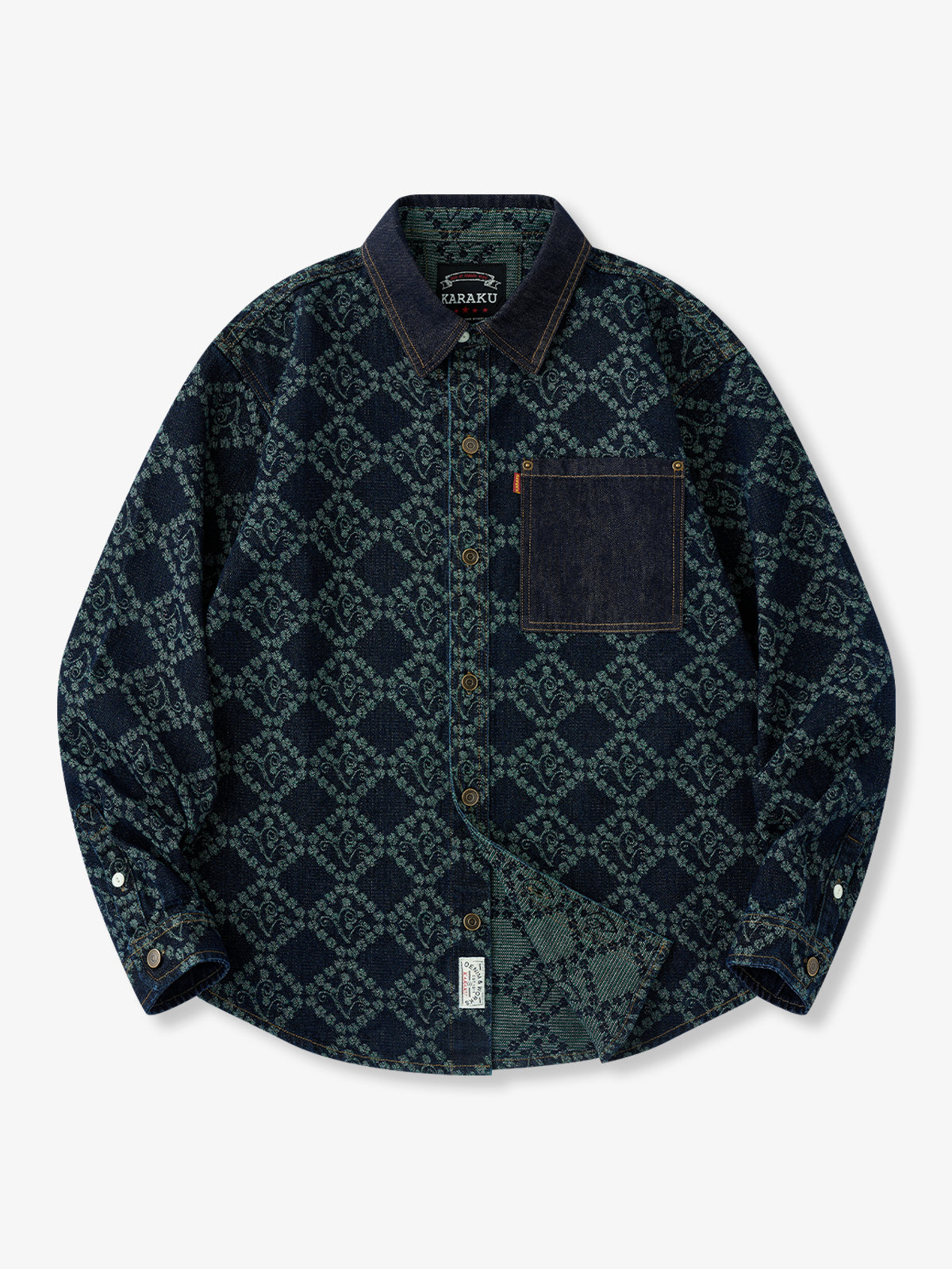 Contrast Denim Paisley Diamond Jacquard Shirt