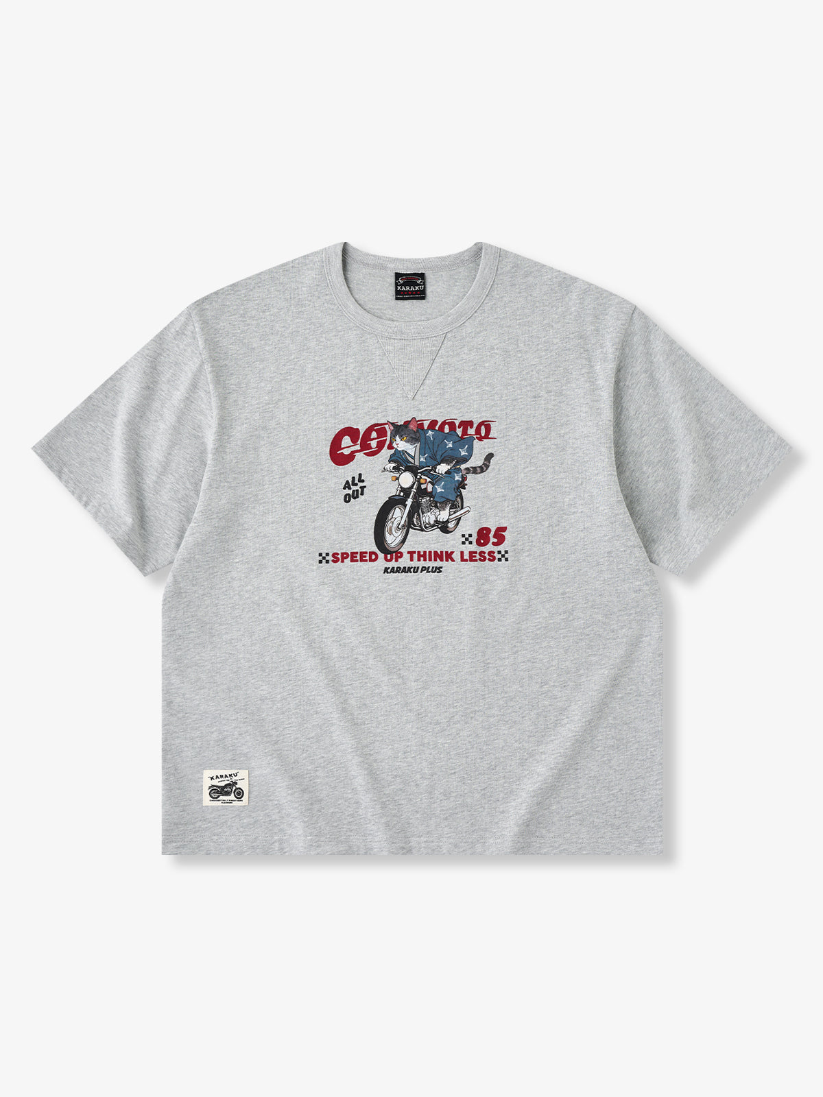 “Wagoneko Rider” Print Cotton T-Shirt with V-Gusset Detail