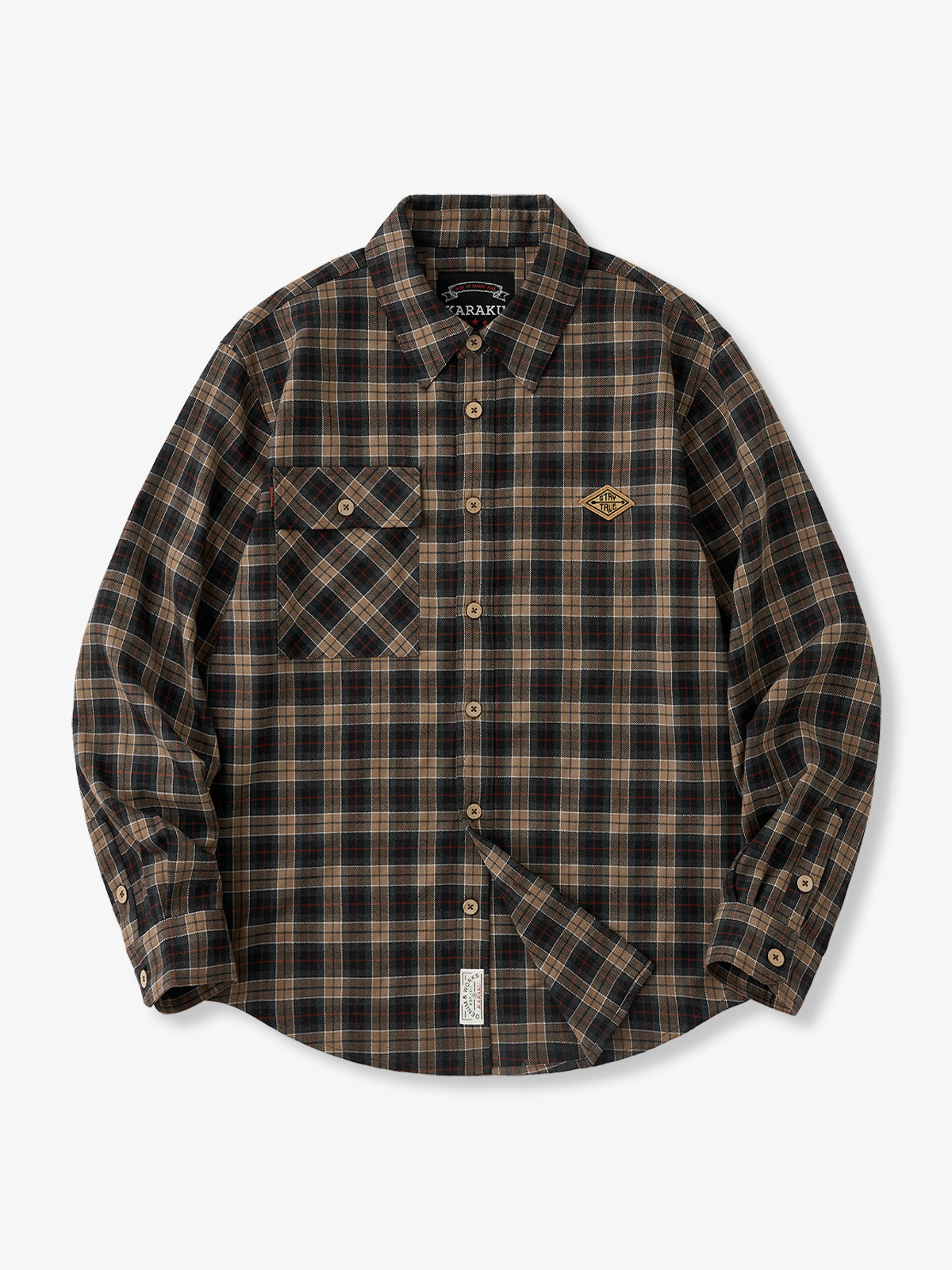 [Pre-order] “STAY TRUE” Embroidered Patch Tartan Plaid Work Shirt with Flap Pockets