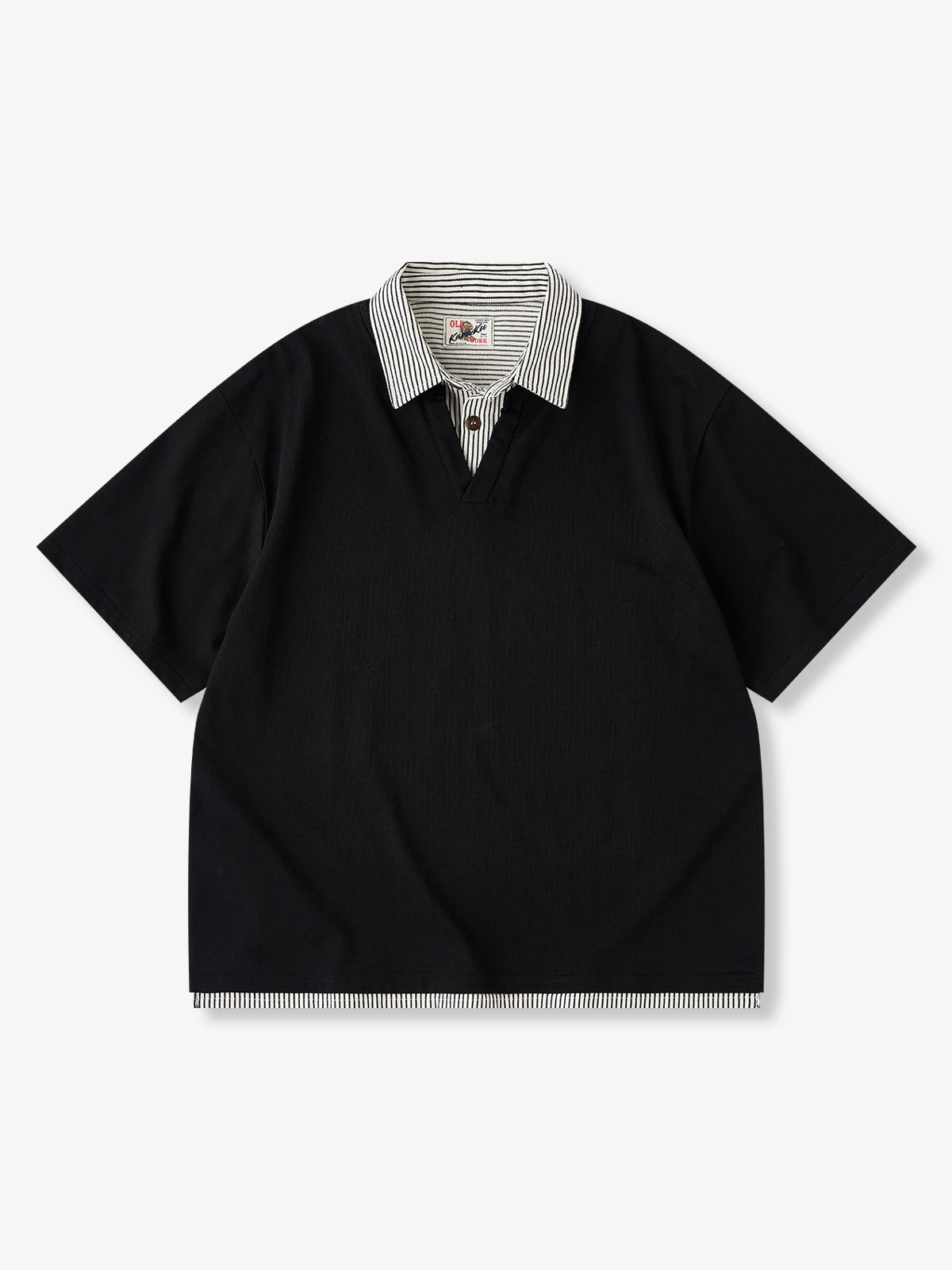 Striped Polo Shirt with Faux Layered V-Neck Detail