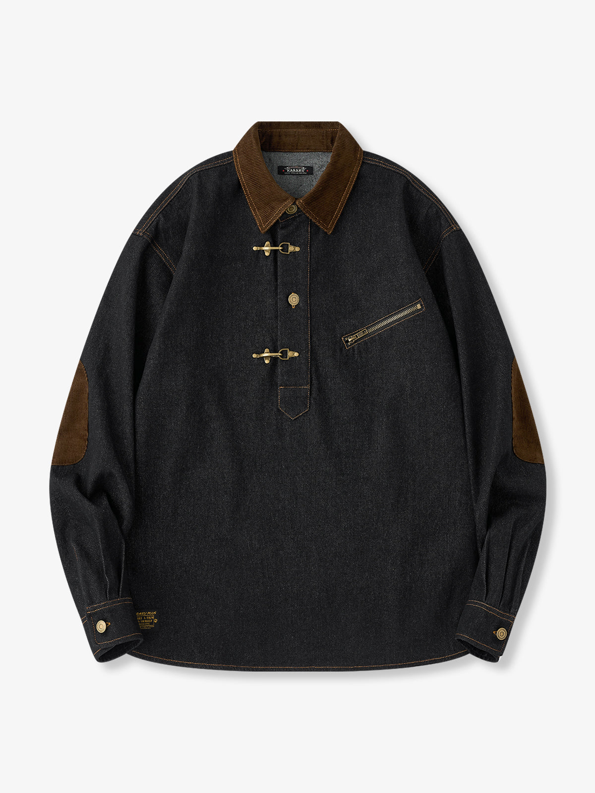 Corduroy Panel Utility Work Shirt with Half Hook & Angled Zip