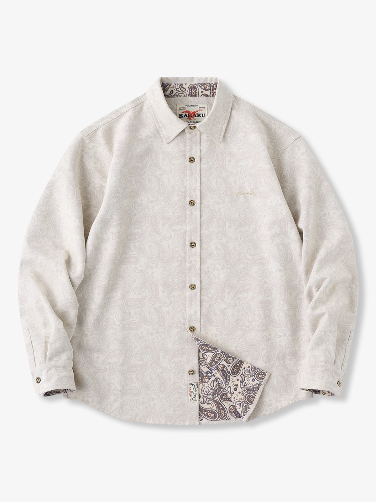 Cotton-Blend Twill Long Sleeve Shirt with Paisley Lining & KARAKU Embroidery