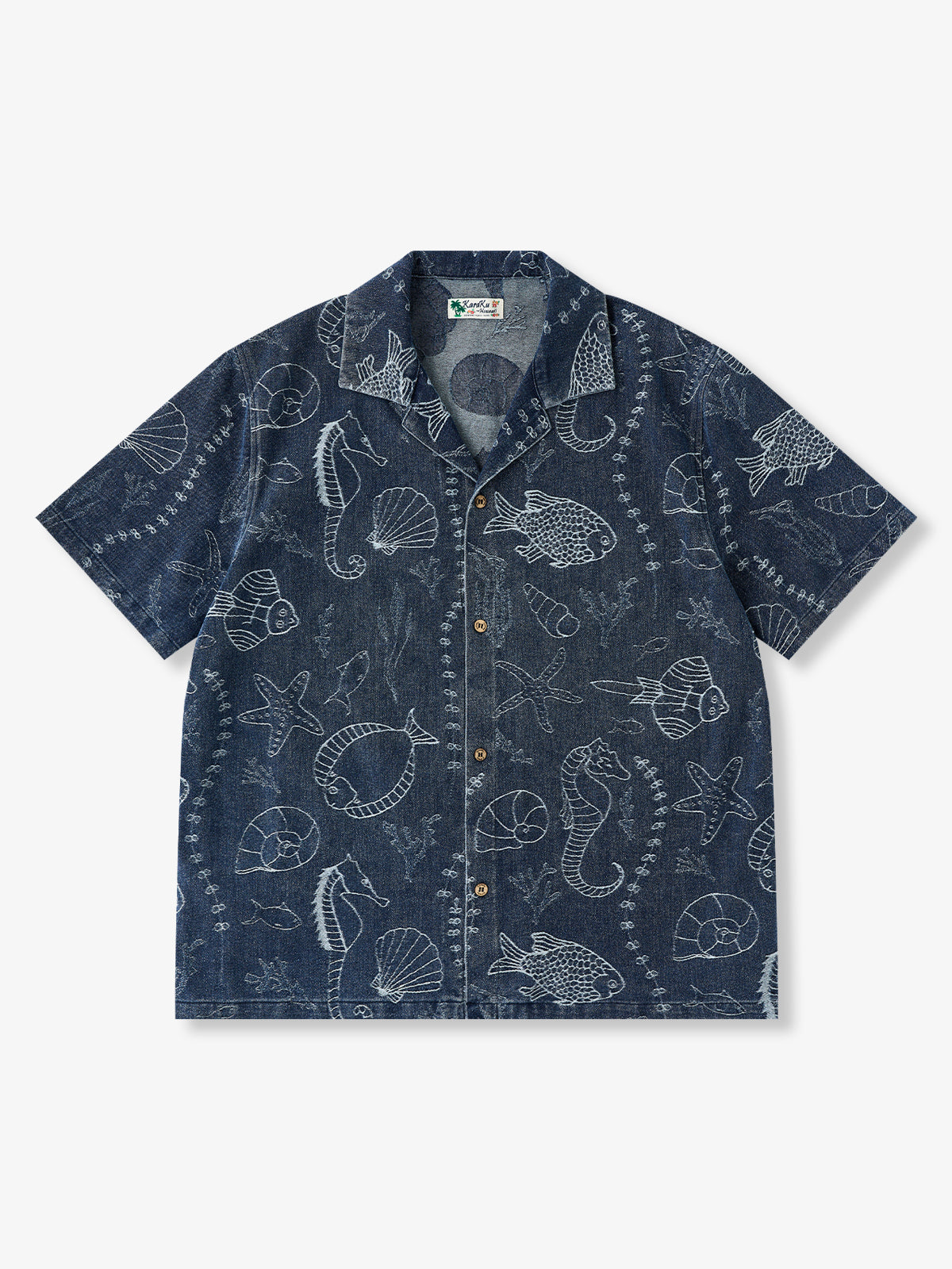 [Pre-order] Marine Life Jacquard Open-Collar Denim Shirt