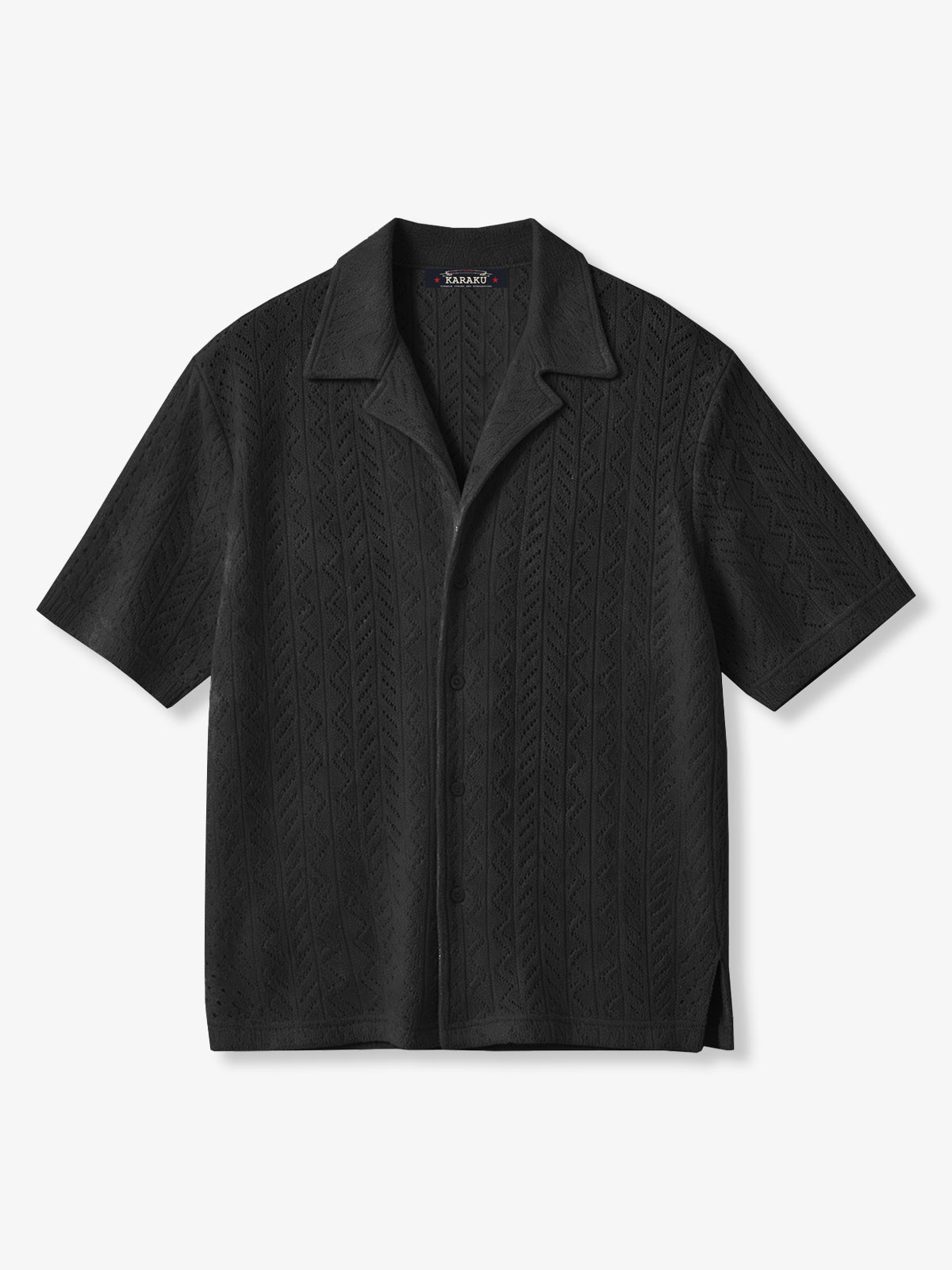 [Pre-order] Side Slit Openwork Knit Cuban Collar Shirt