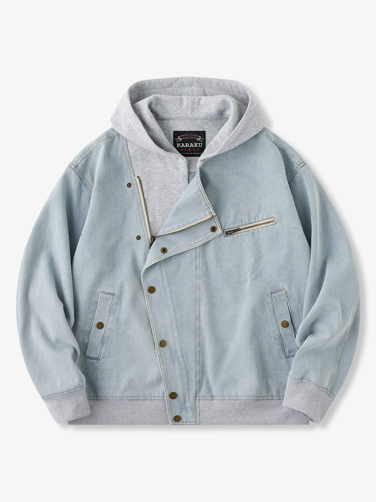 [Pre-Order] Washed Denim Hooded Moto Jacket