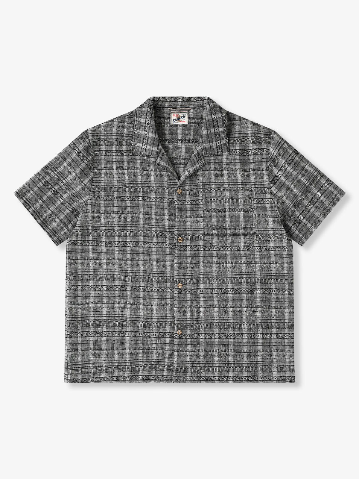 Yarn-Dyed Ethnic Jacquard Linen Open-Collar Shirt