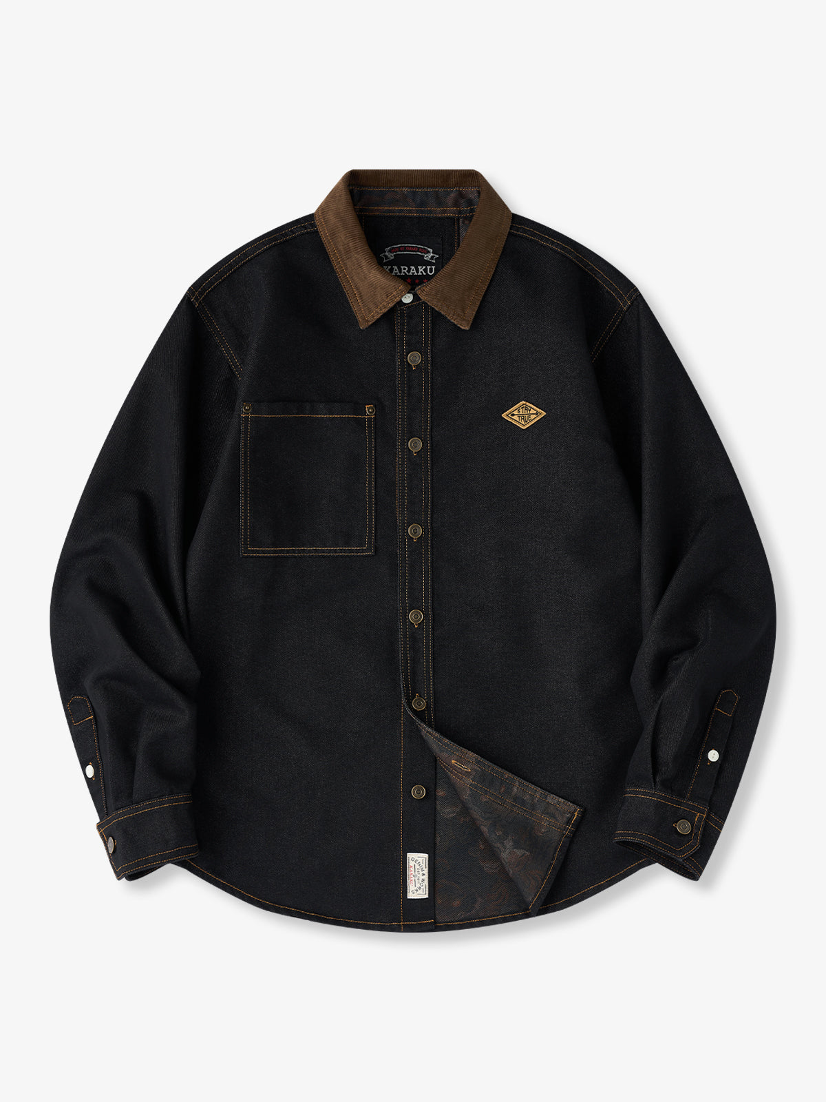 [Pre-order] Tiger-Print Lined Corduroy-Collar Denim Work Shirt