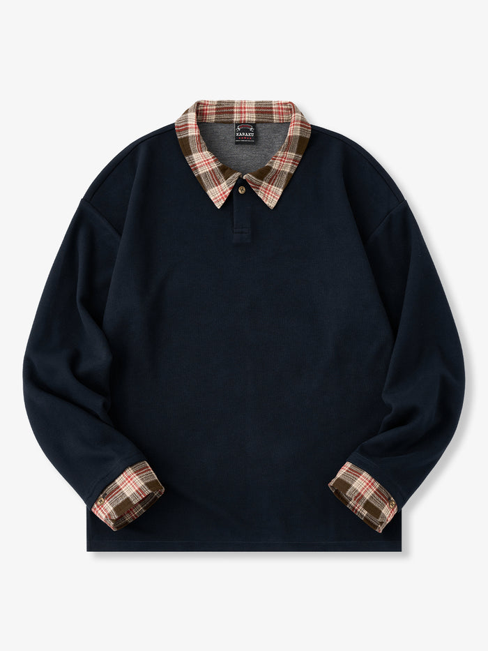 Wool-Blend Faux Layered Polo Sweatshirt