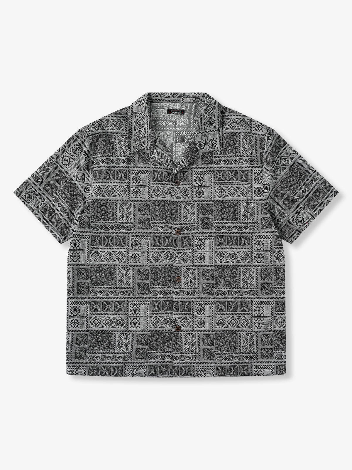 Patchwork Geometric Print Cuban Collar Shirt