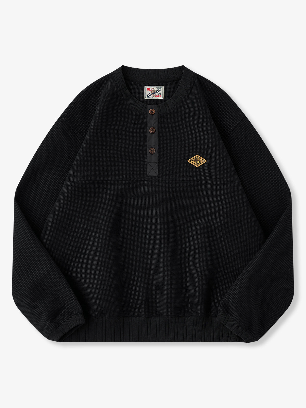 “STAY TRUE” Waffle Henley Sweatshirt