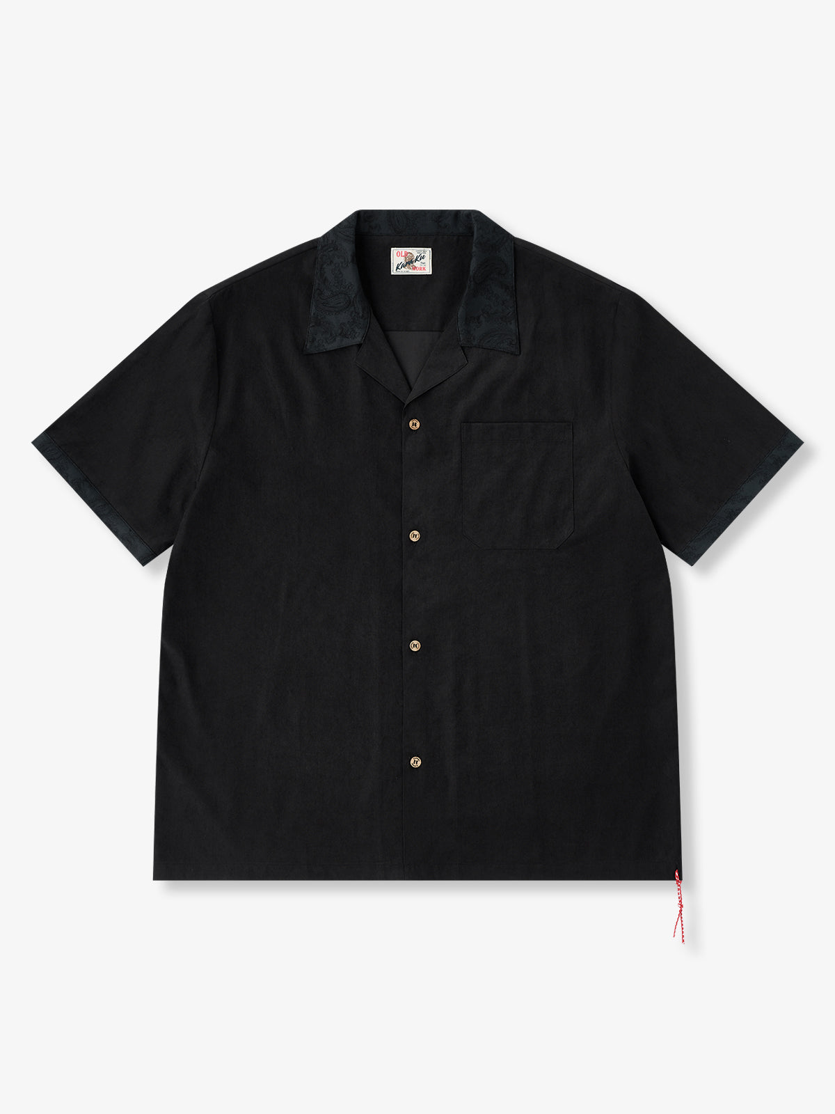 Paisley Wool-Blend Panel Cuban Collar Shirt with Signature Red Drawstring