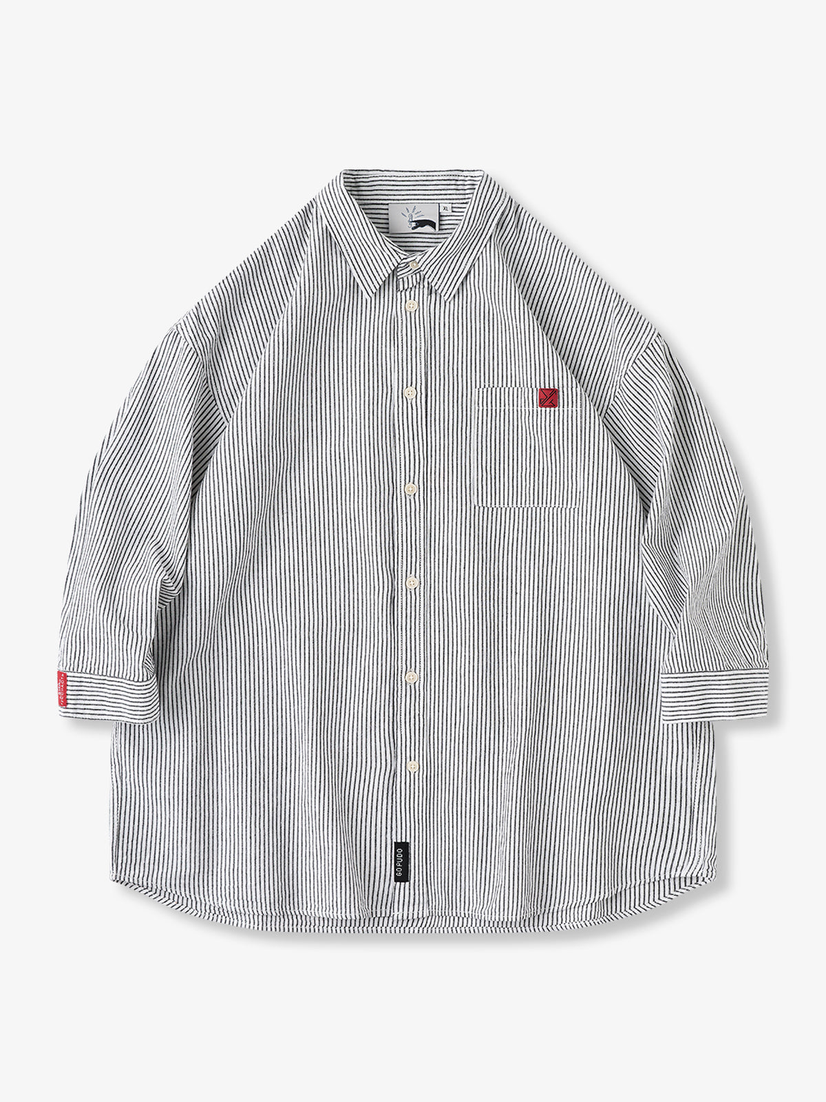 Four Color Pecan Stripe Cotton 3/4 Sleeve Shirt