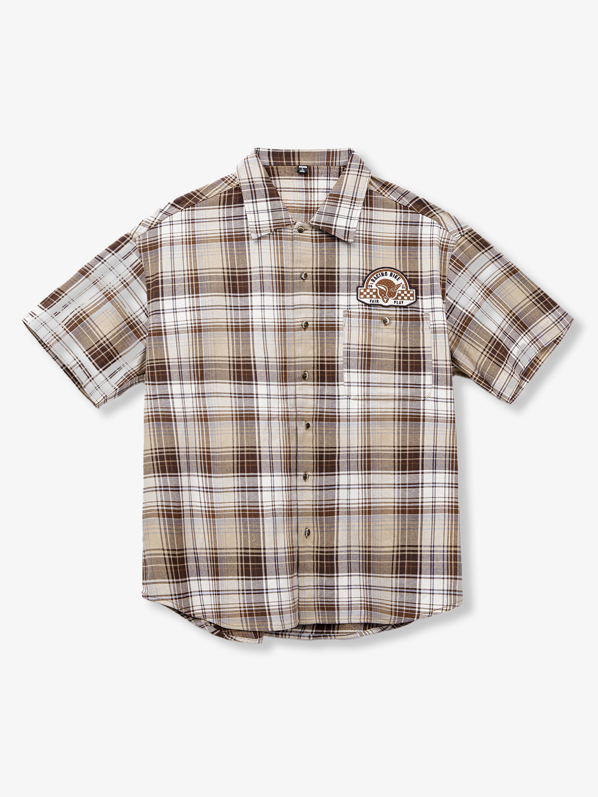 Vintage Plaid Motorcycle Embroidered Cotton Shirt