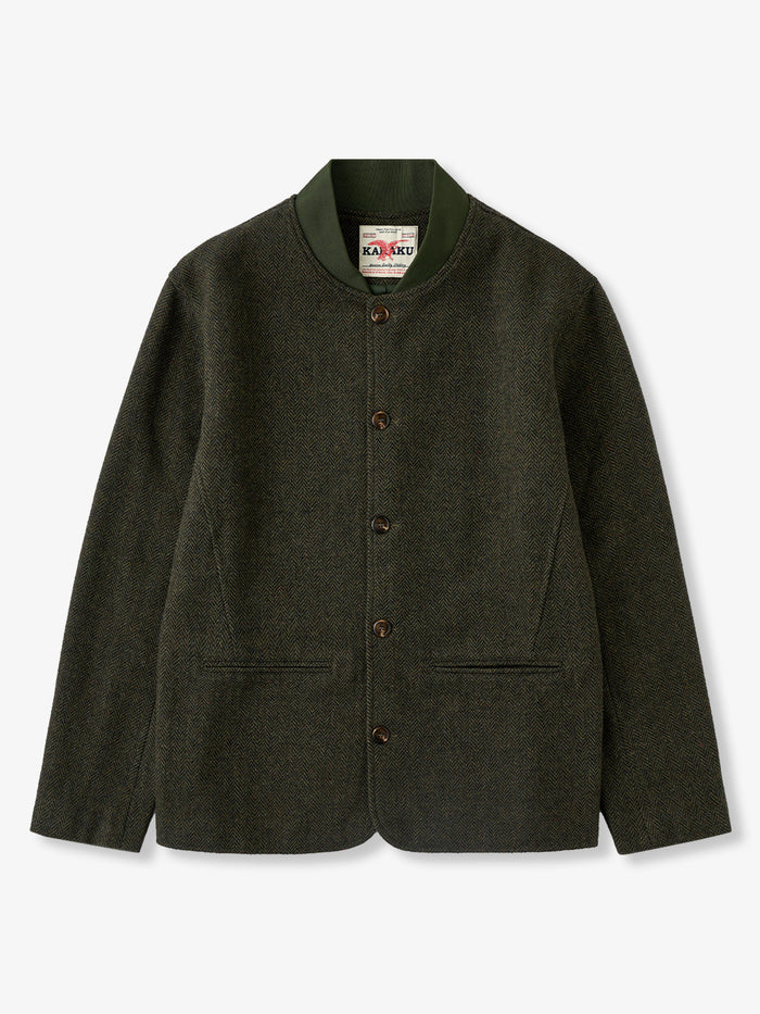 Rib-Collar Herringbone Work Jacket