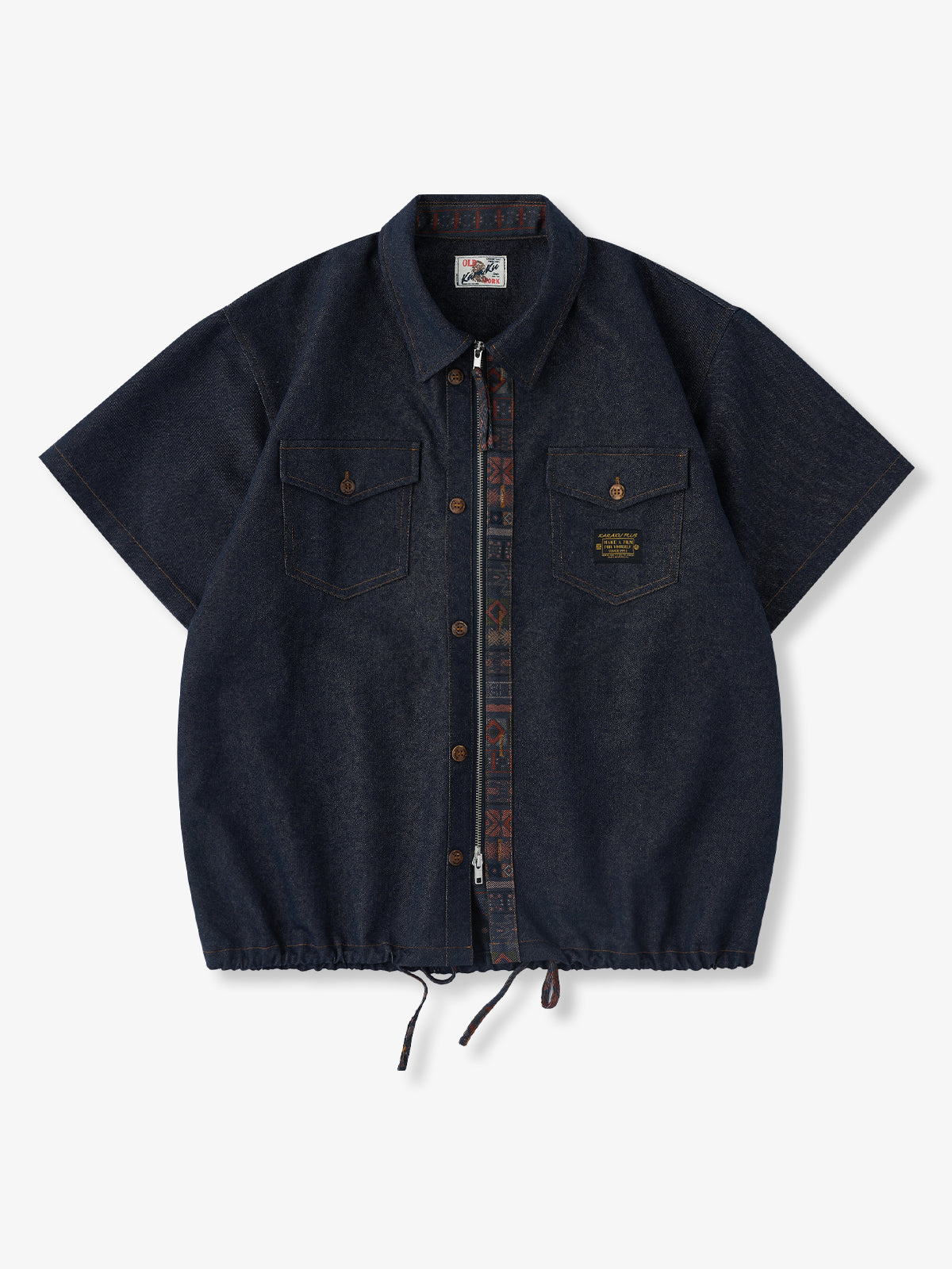 [Pre-order] Zip-Front Denim Shirt with Heritage Print Details