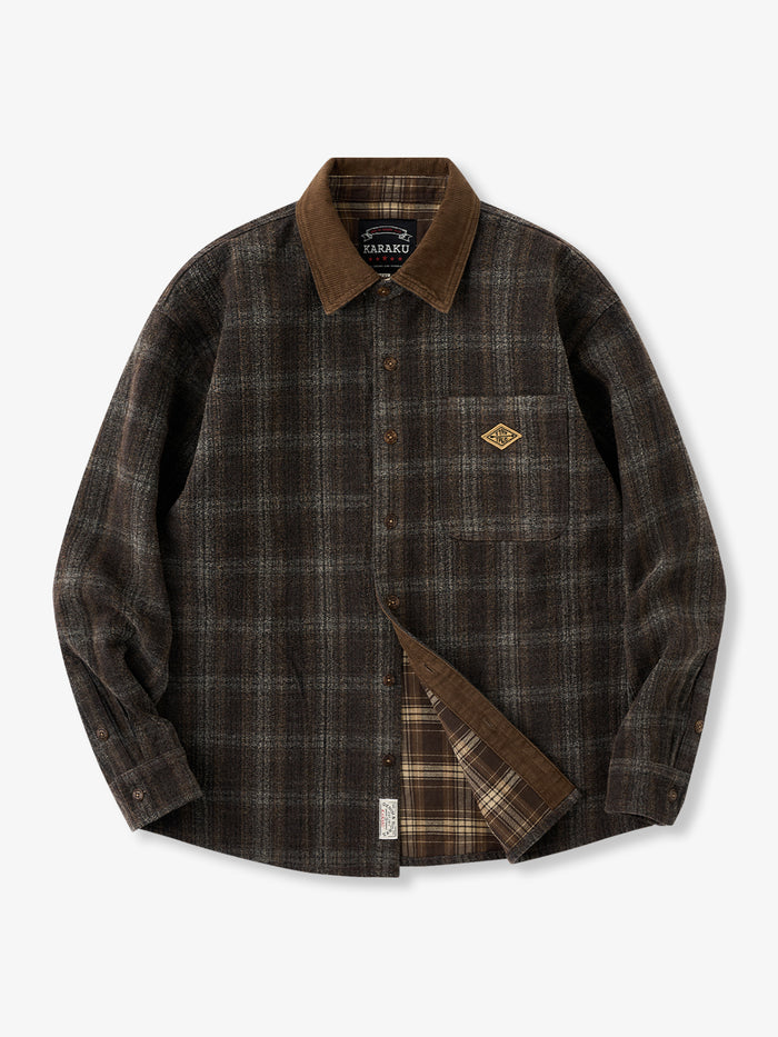 [Pre-Order] Corduroy Collar Yarn-Dyed Plaid Shirt with Contrast Reverse