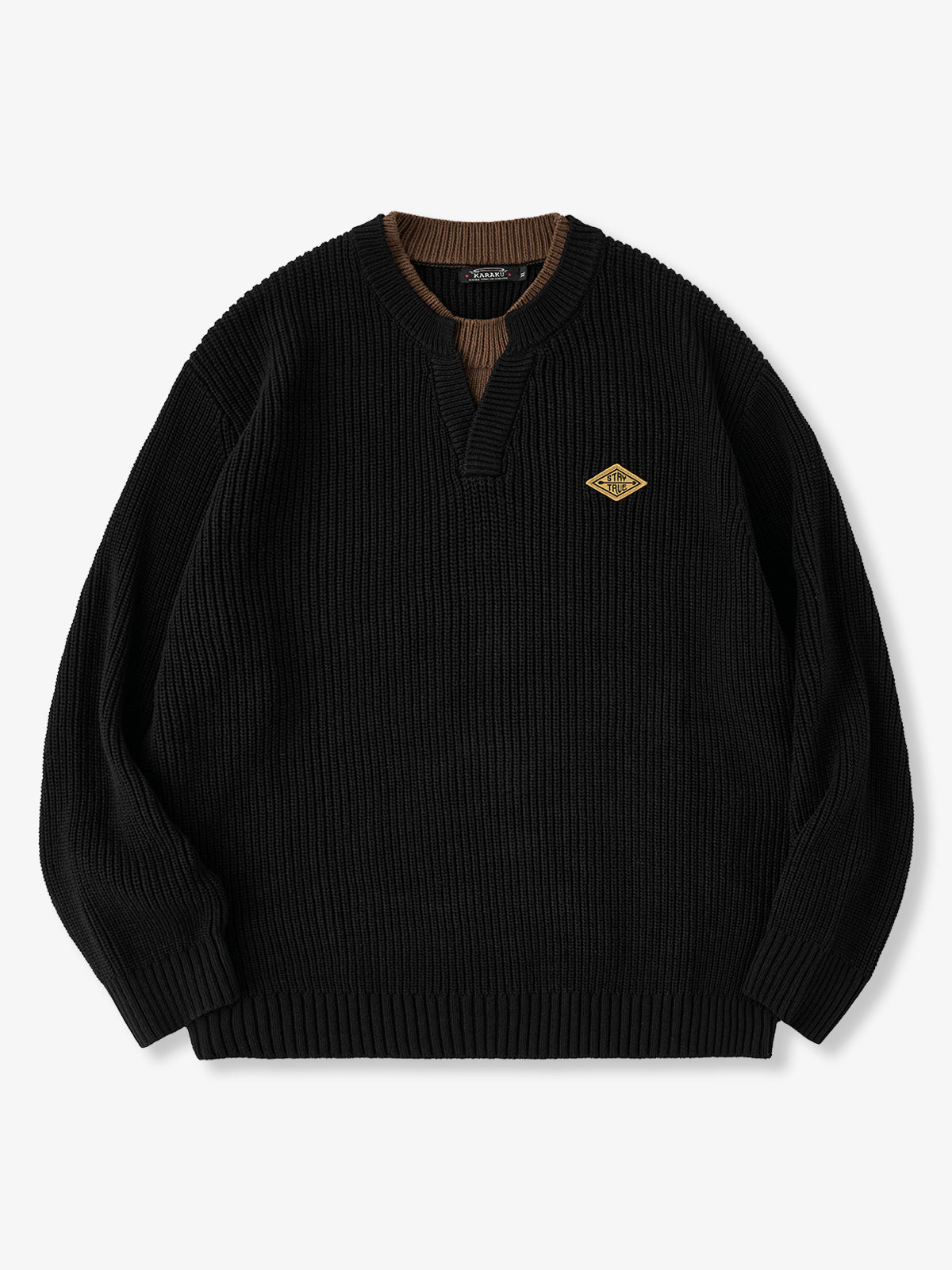 "STAY TRUE" Color-Block Layered Knit Sweater