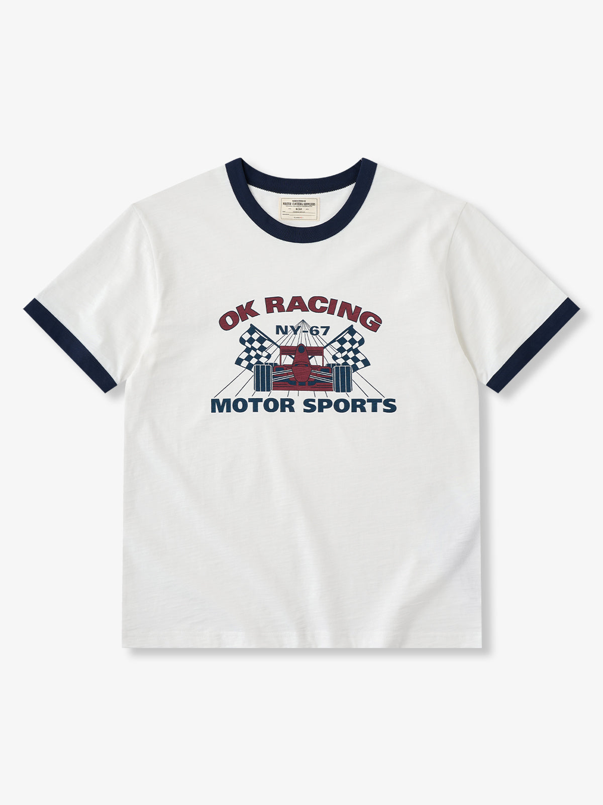 Heavyweight Slub Cotton Contrast Rib Vintage Racing Short Sleeve T-Shirt