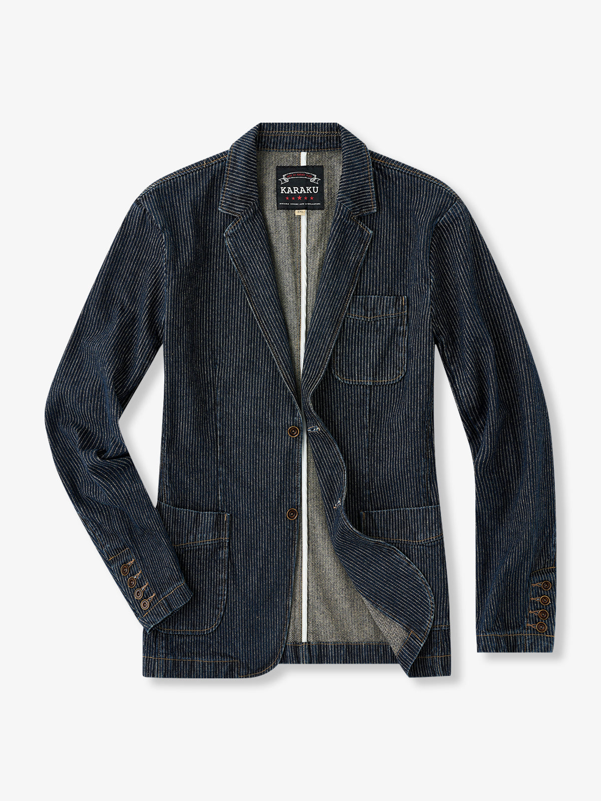 Washed Striped Denim Blazer Jacket