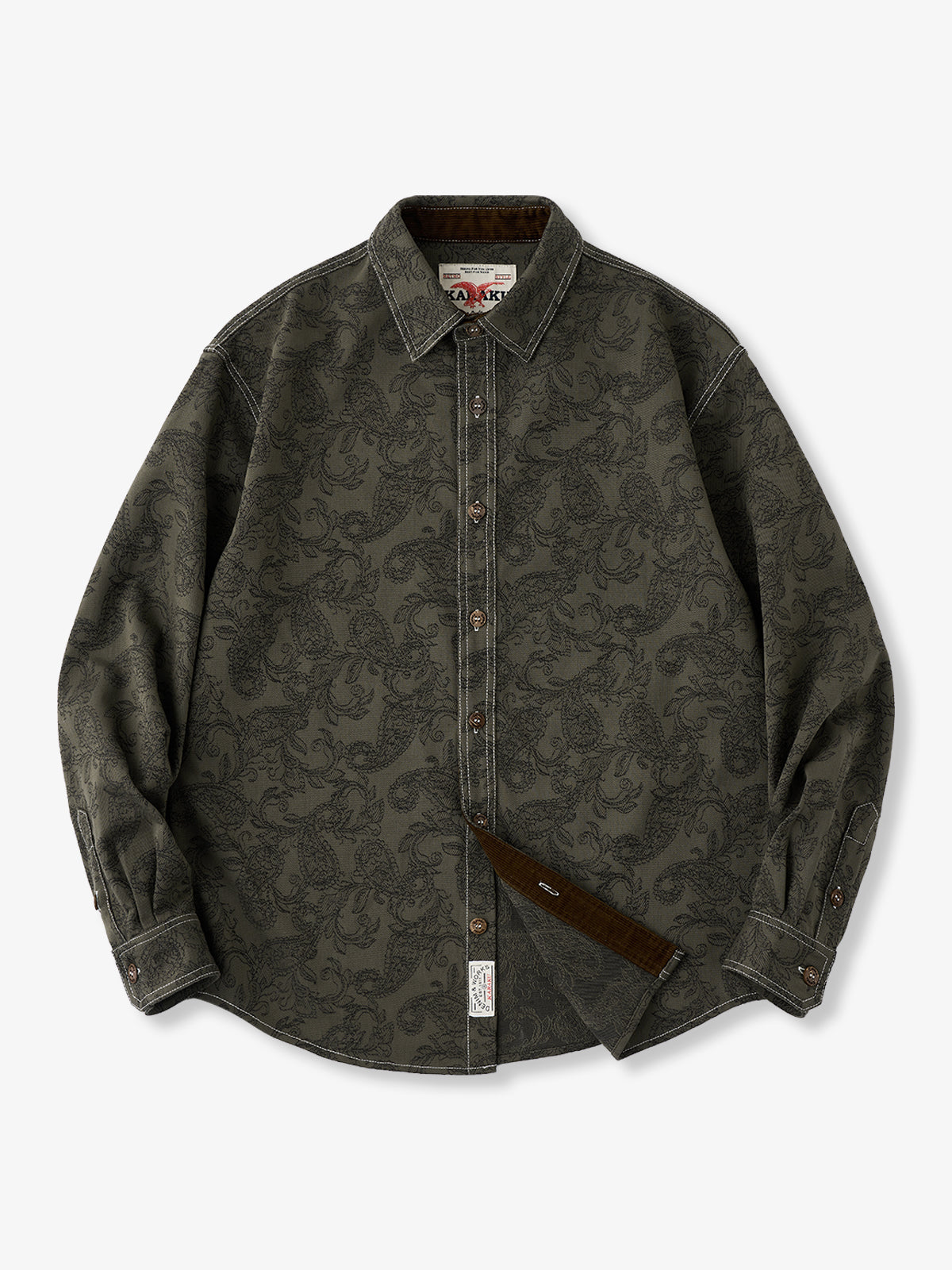 [Pre-order] Paisley Jacquard Denim Long Sleeve Shirt with Corduroy Details